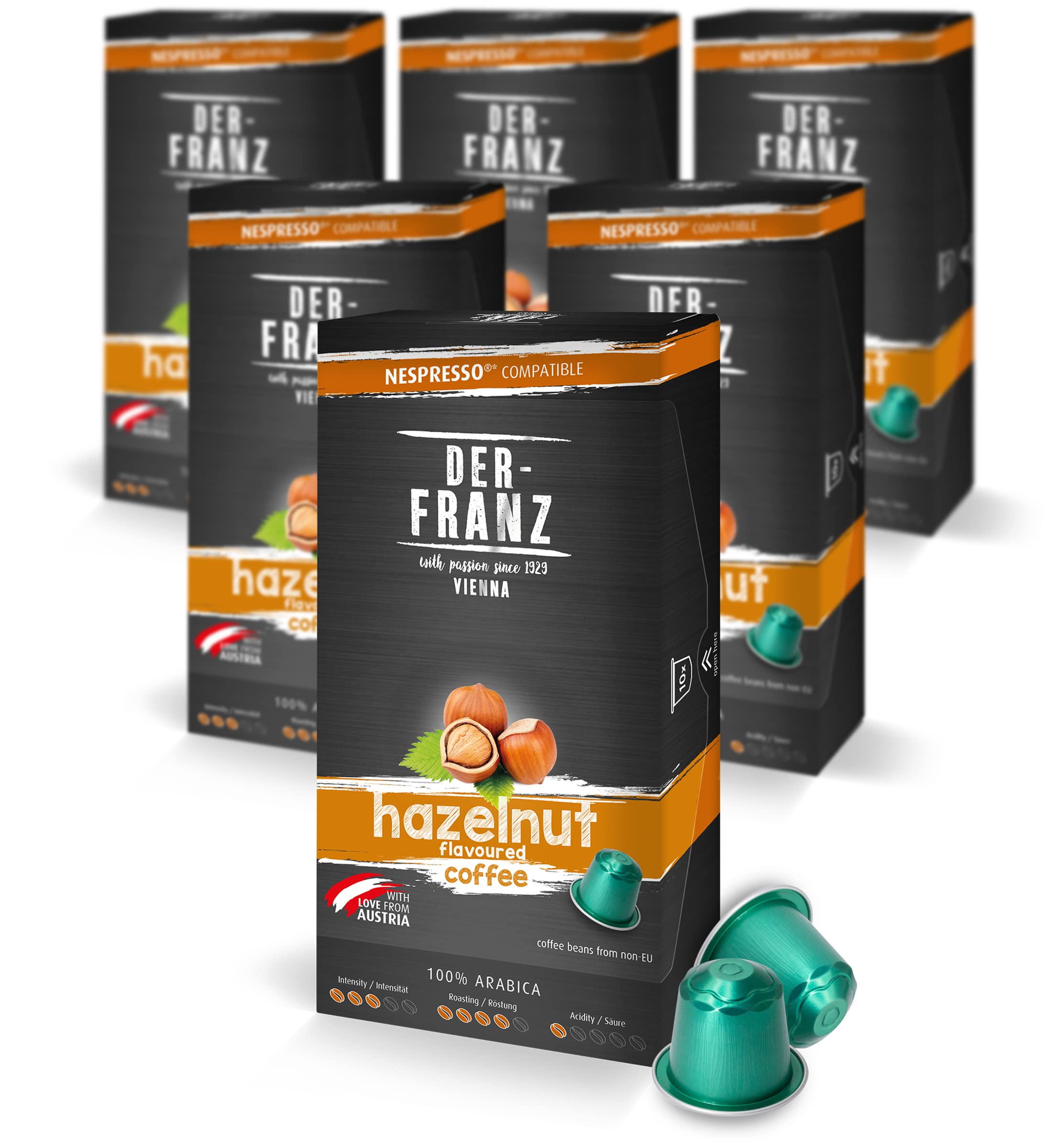 Der-Franz Nespresso Compatible Coffee Capsules - Hazelnut Flavor | 60 Count (6x10)