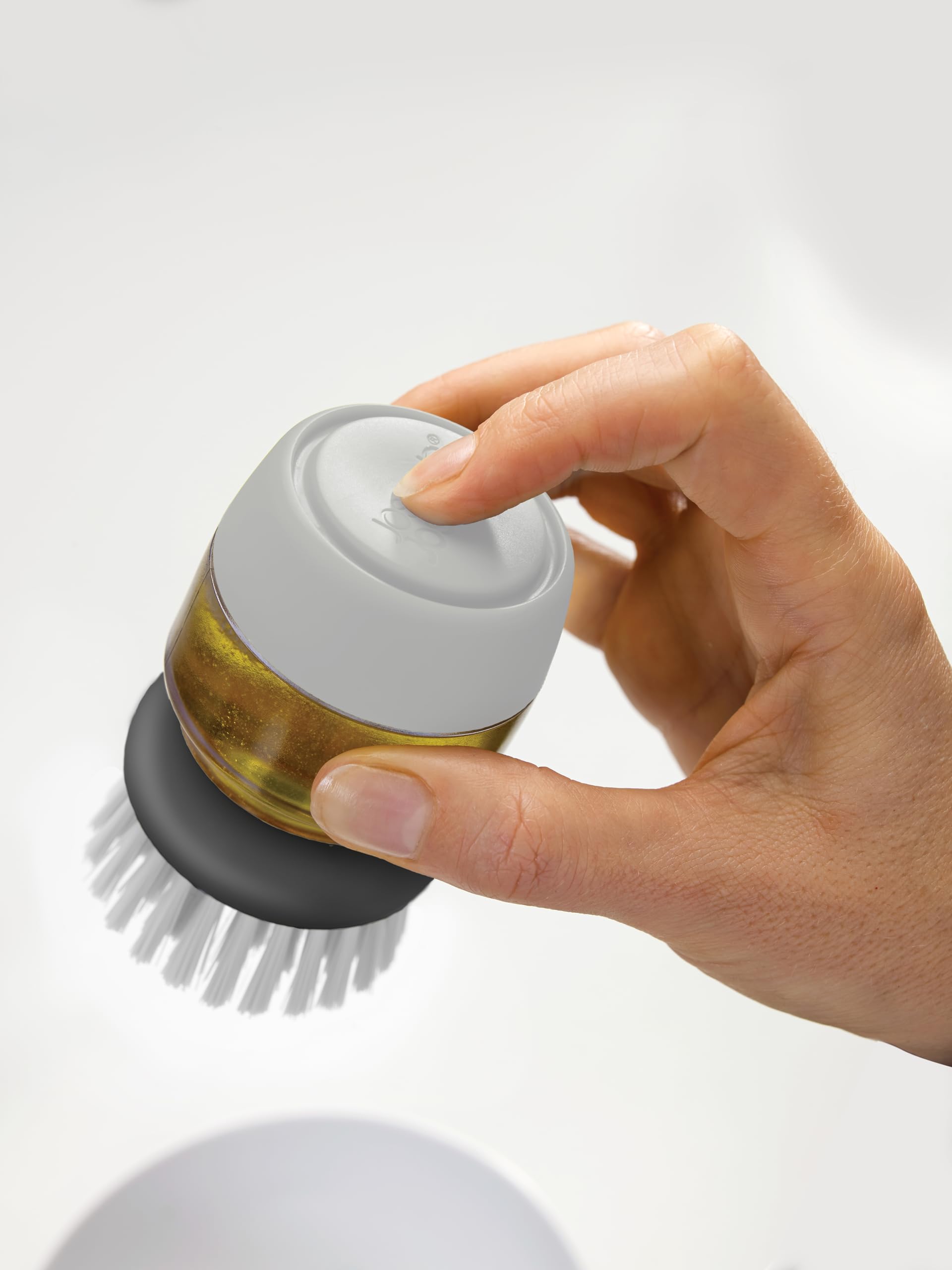 Joseph Joseph Palm Scrub Soap Dispensing Washing-Up Brush - Non-Scratch Bristles | Grey | Plastic