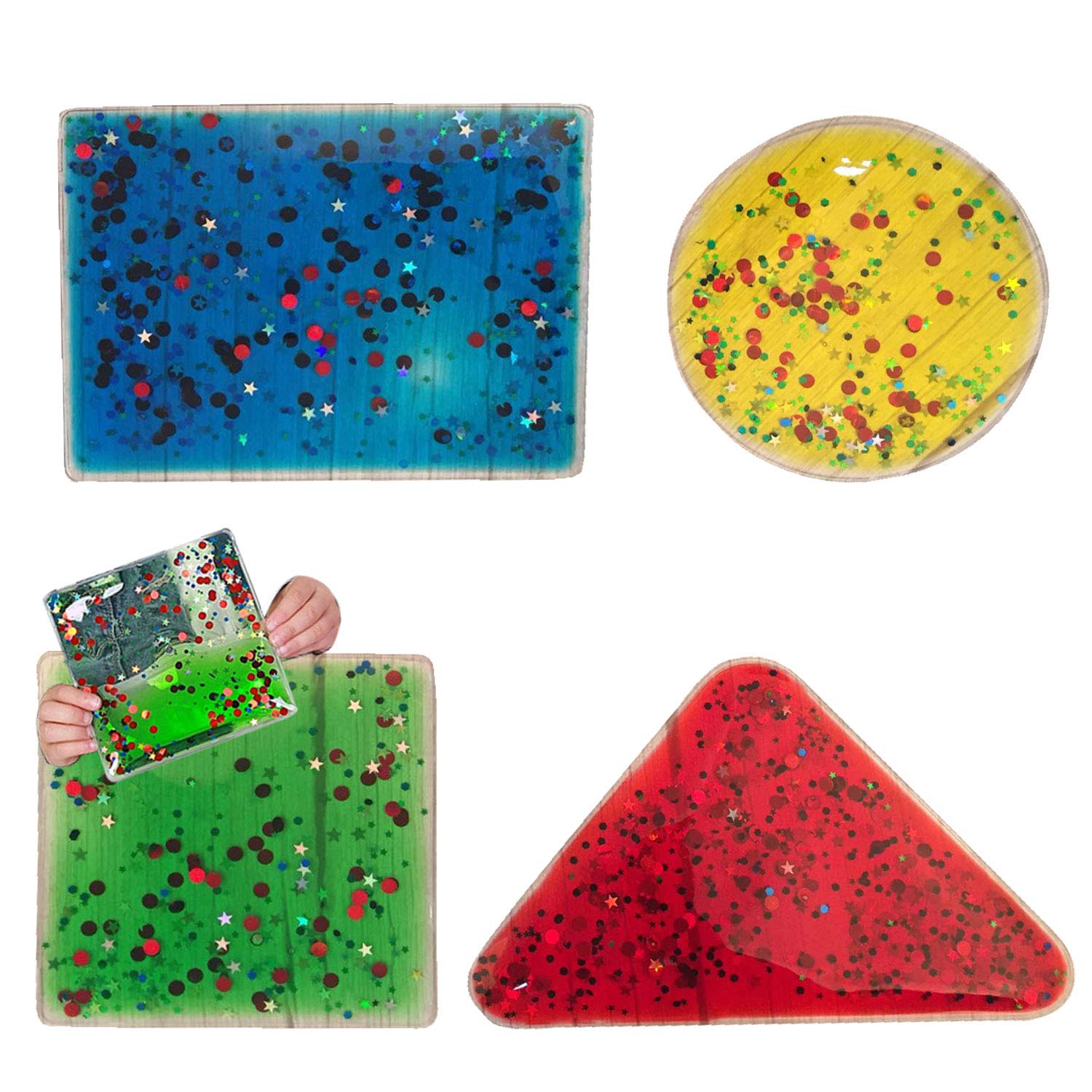 Playlearn Sensory Gel Shapes with Glitter & Liquid | Fidget Toy | Ages 2+ | 4 Pack