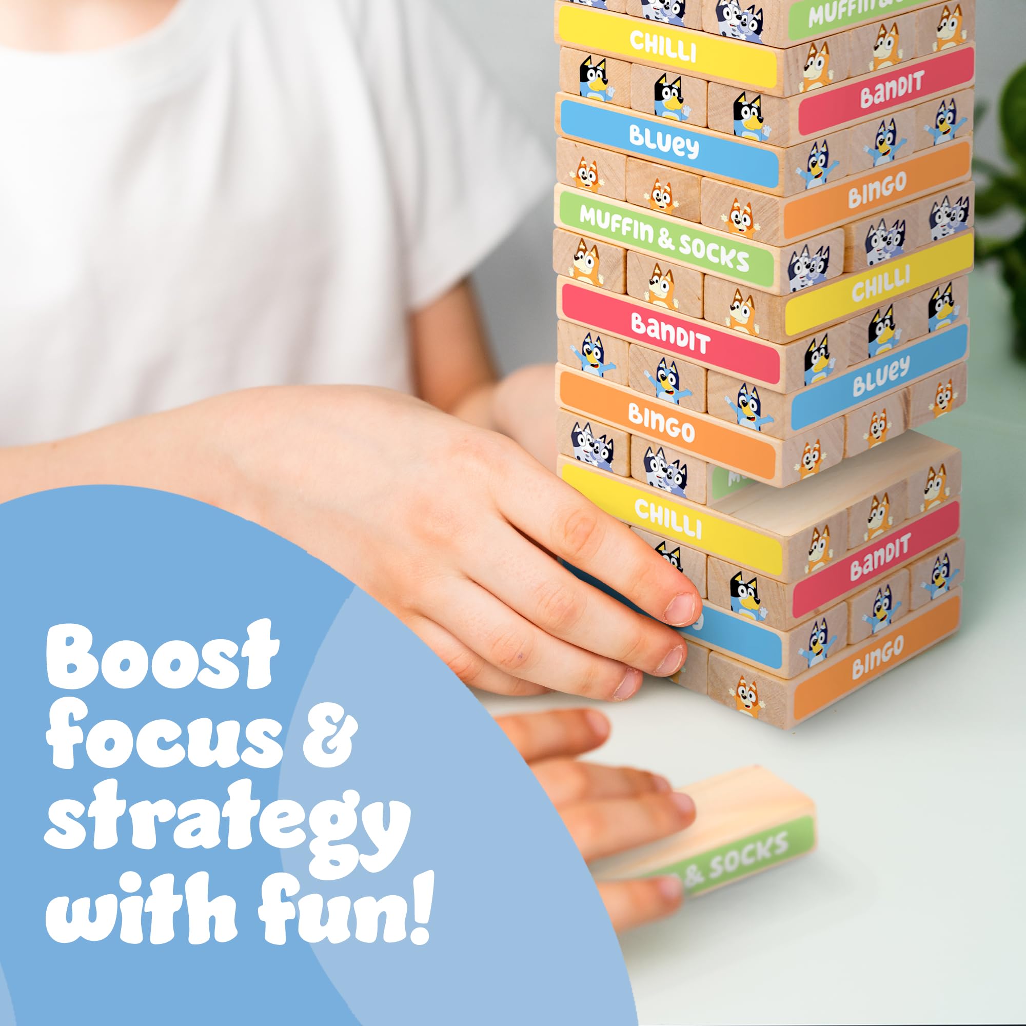 Bluey - Tumbling Tower Game 54 FSC-Certified Wooden Blocks 12