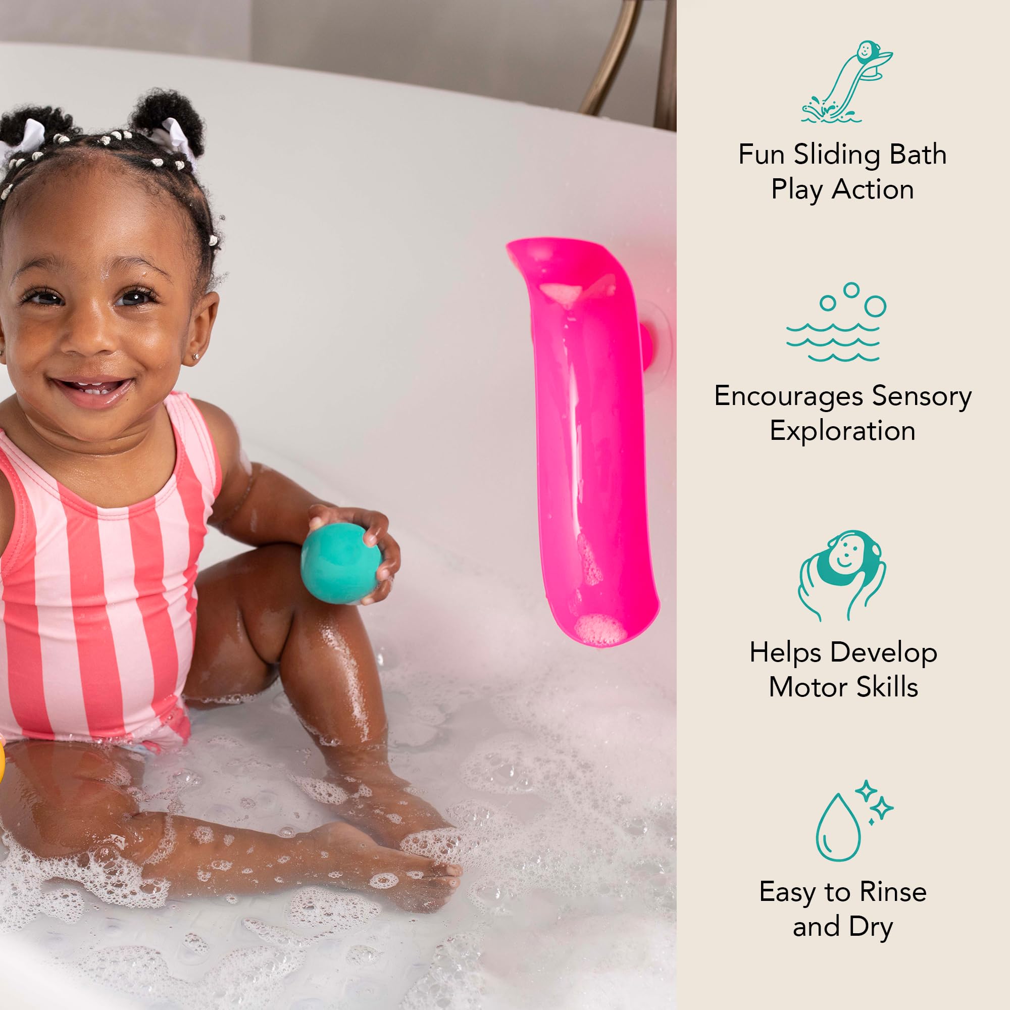 Matchstick Monkey Bathtime Slide Set - Antimicrobial Protection | Easy Grip | Ages 12M+ | Pink 4