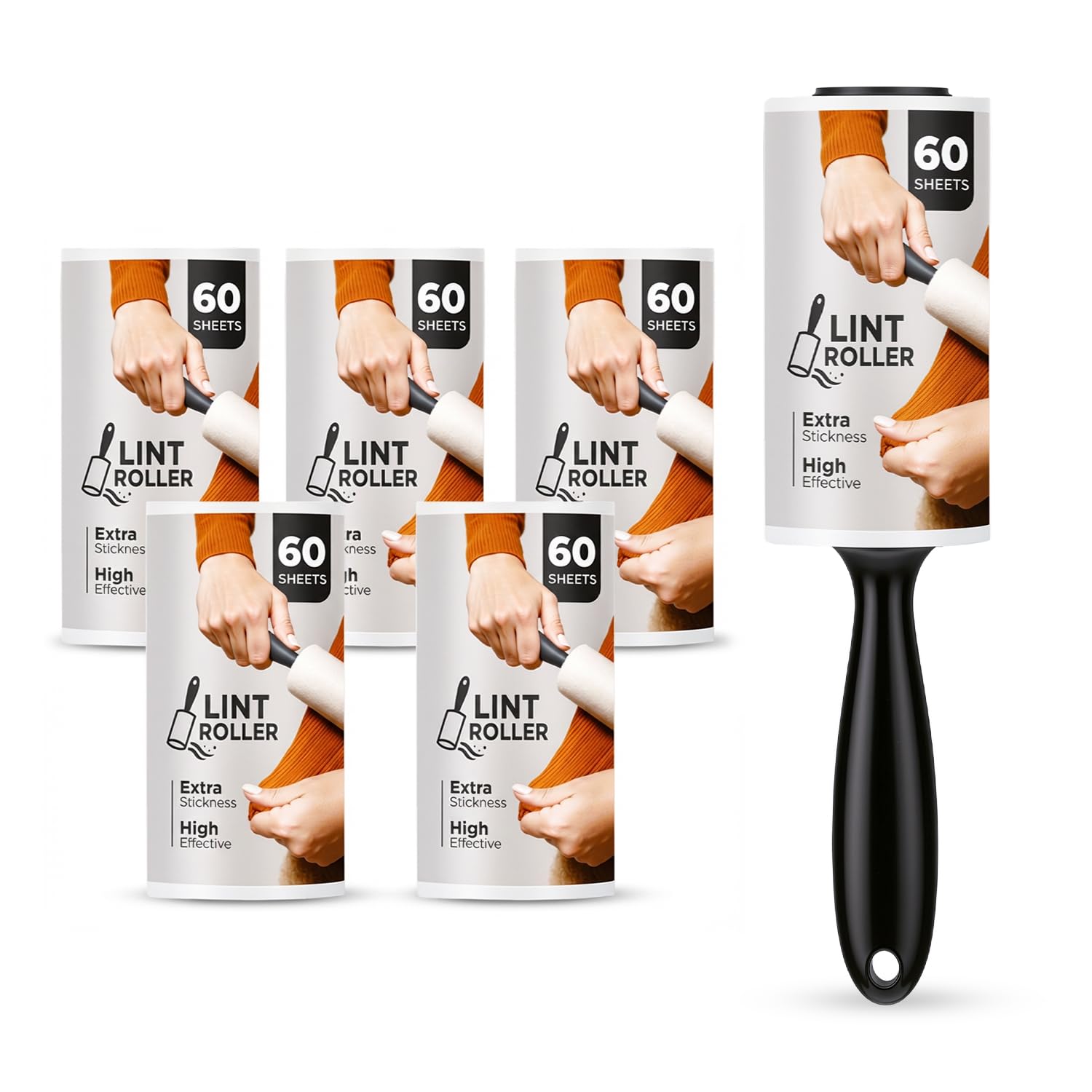 Roe Tenpo Lint Roller - 6 Pack with 1 Replacement Handle, 360 Easy Peel Sheets | Pet Hair Removal 1