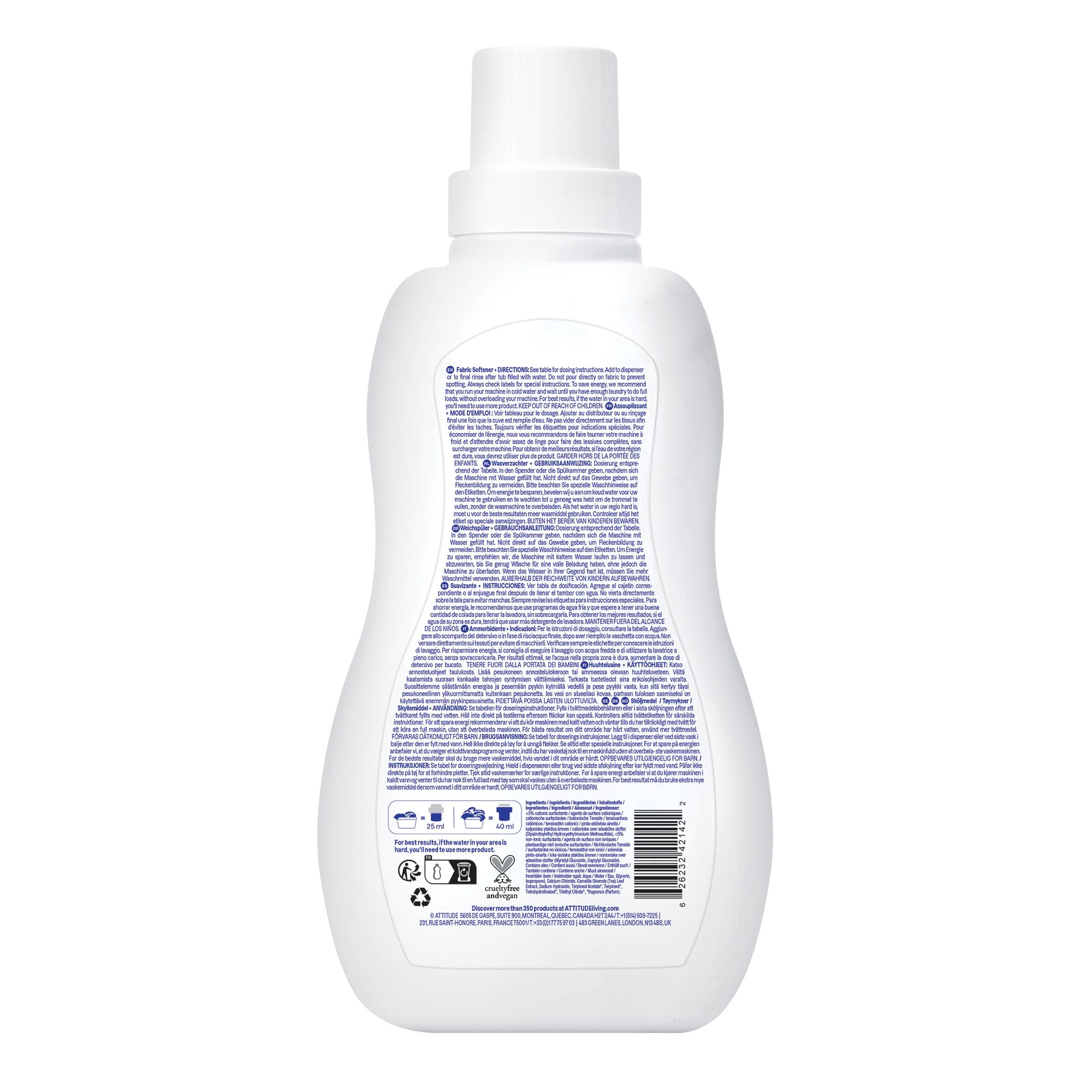 ATTITUDE Liquid Fabric Softener - Plant-Based, Vegan, HE Compatible, Citrus Zest Scent, 1 l 7