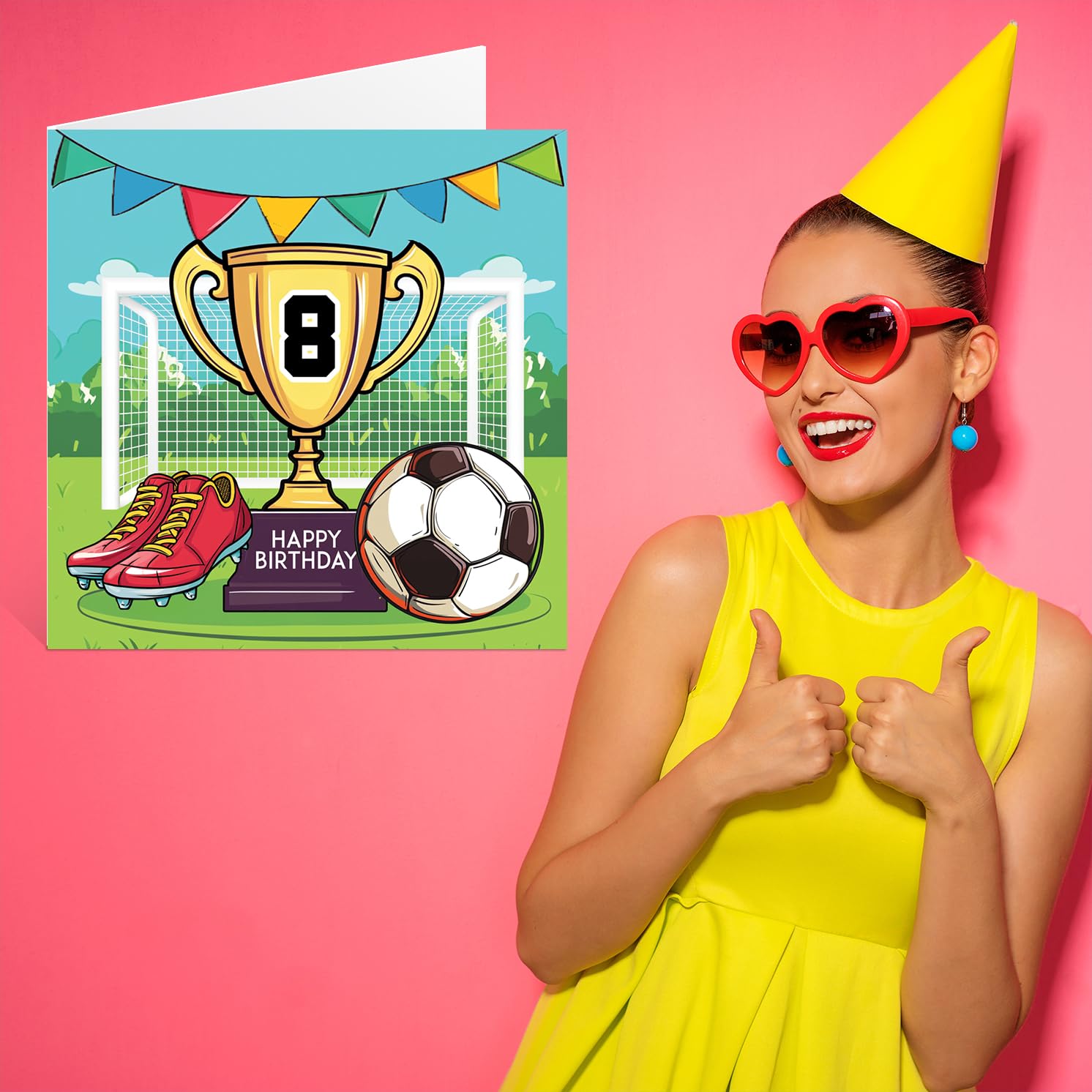 Stuff4 8th Birthday Card for Boy - Football Trophy Design | 145mm Square | Blank Inside 7