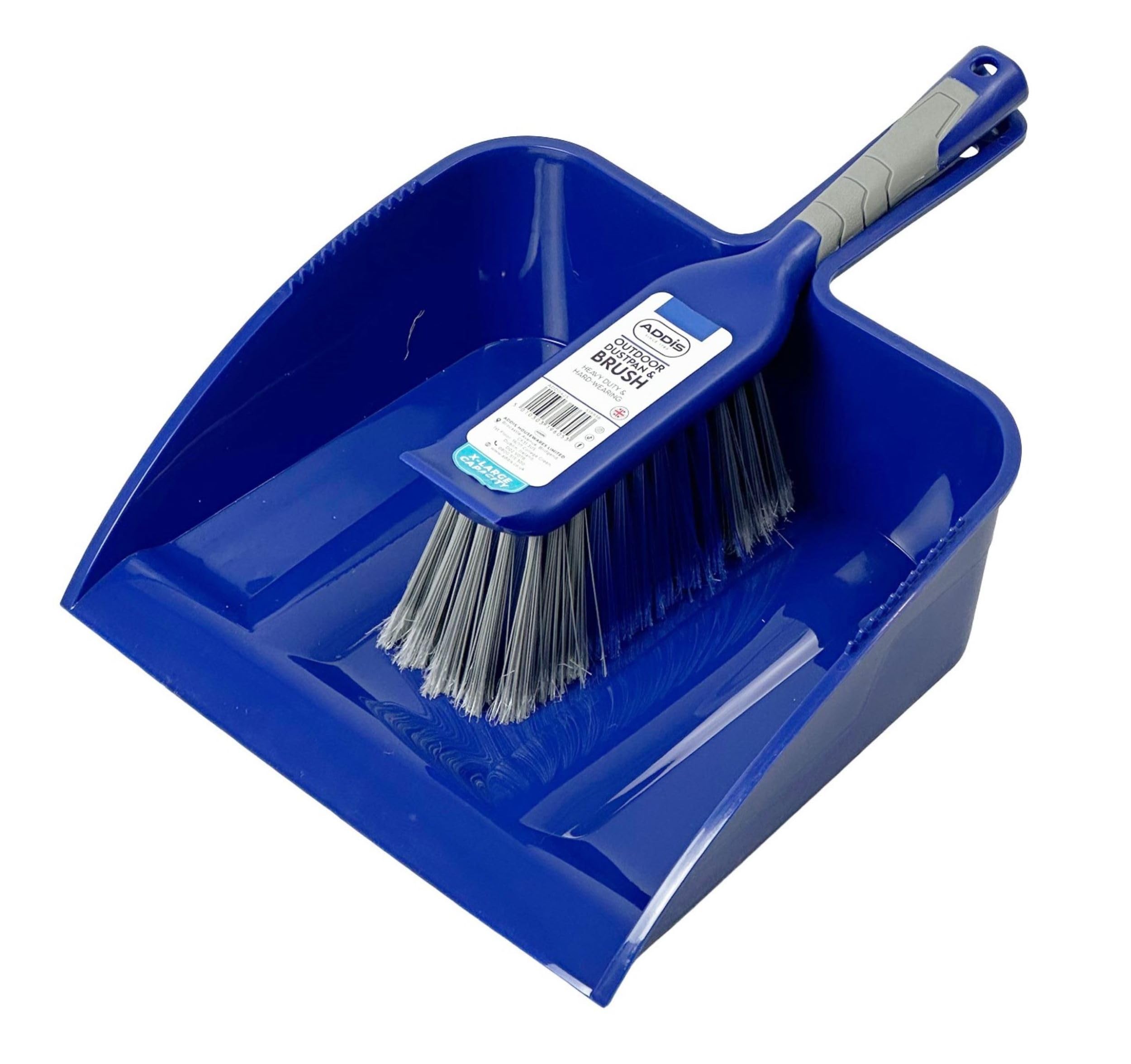 Addis Heavy Duty Outdoor Dustpan & Brush Set - Wide Pan, Stiff Bristles | Blue & Grey 1