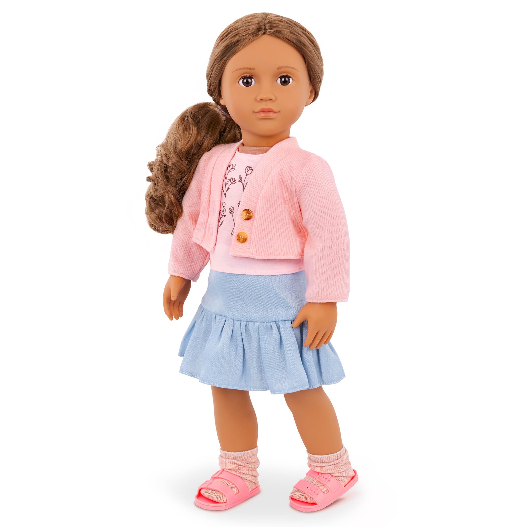 Our Generation 18-inch Doll Country Charm Outfit - Floral Top, Pink Sweater, Blue Skirt