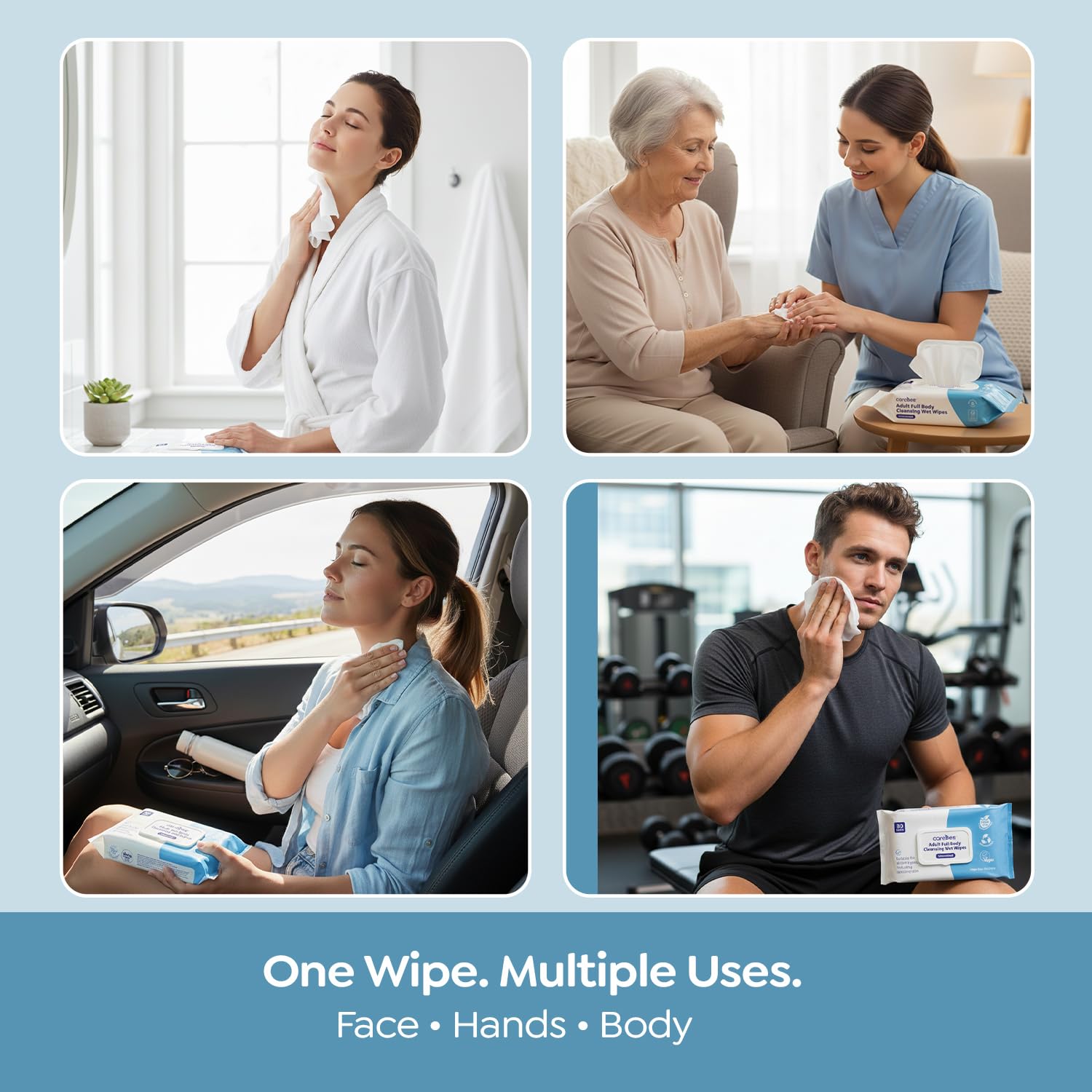 CareBee Premium Full Body Cleansing Wet Wipes for Adults - Fragrance-Free, Anti-Bacterial | Vegan, Hypoallergenic 7
