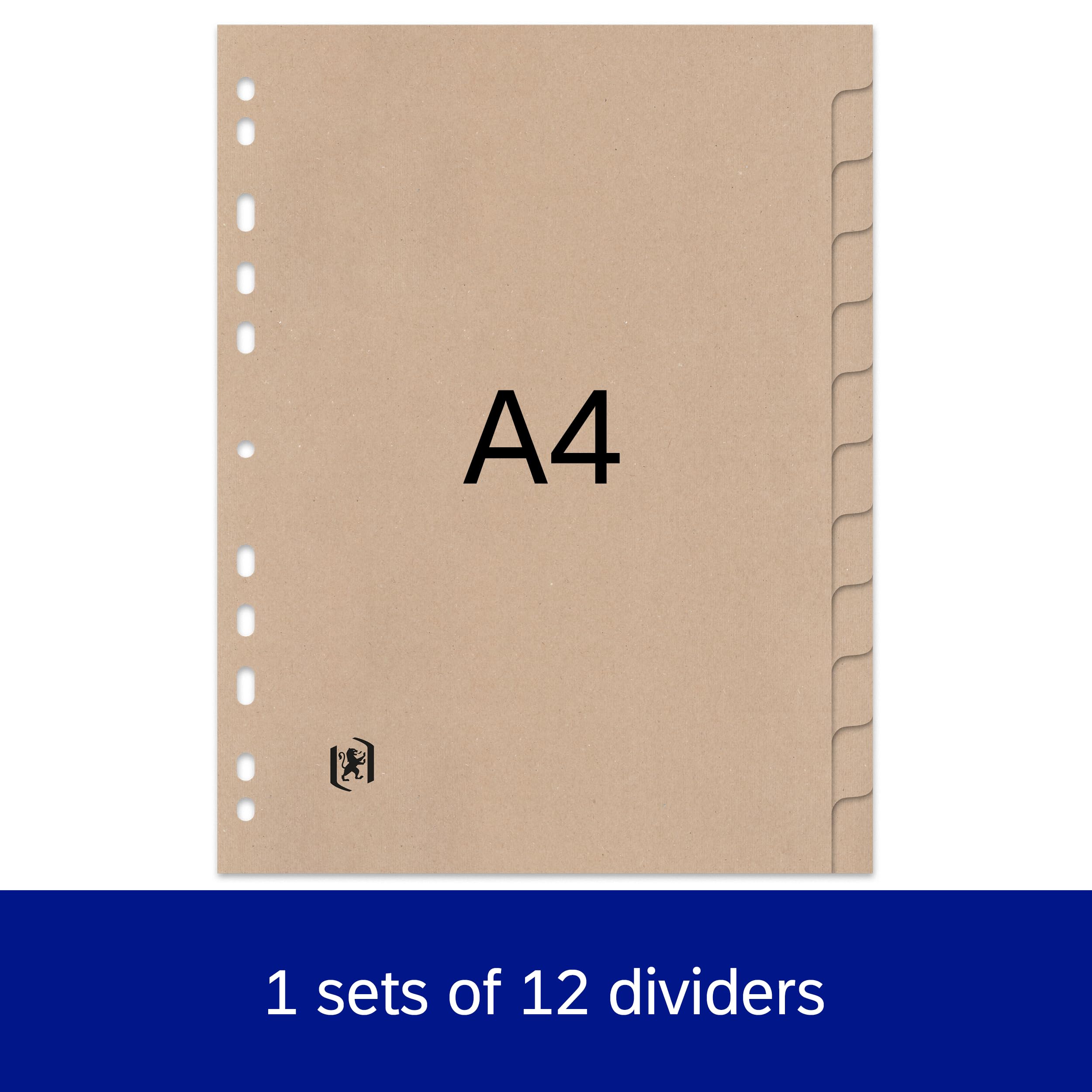 Oxford Touareg A4 Binder Dividers - 12 Tabs, Recycled Cardboard, Beige Kraft | Blue Angel Certified