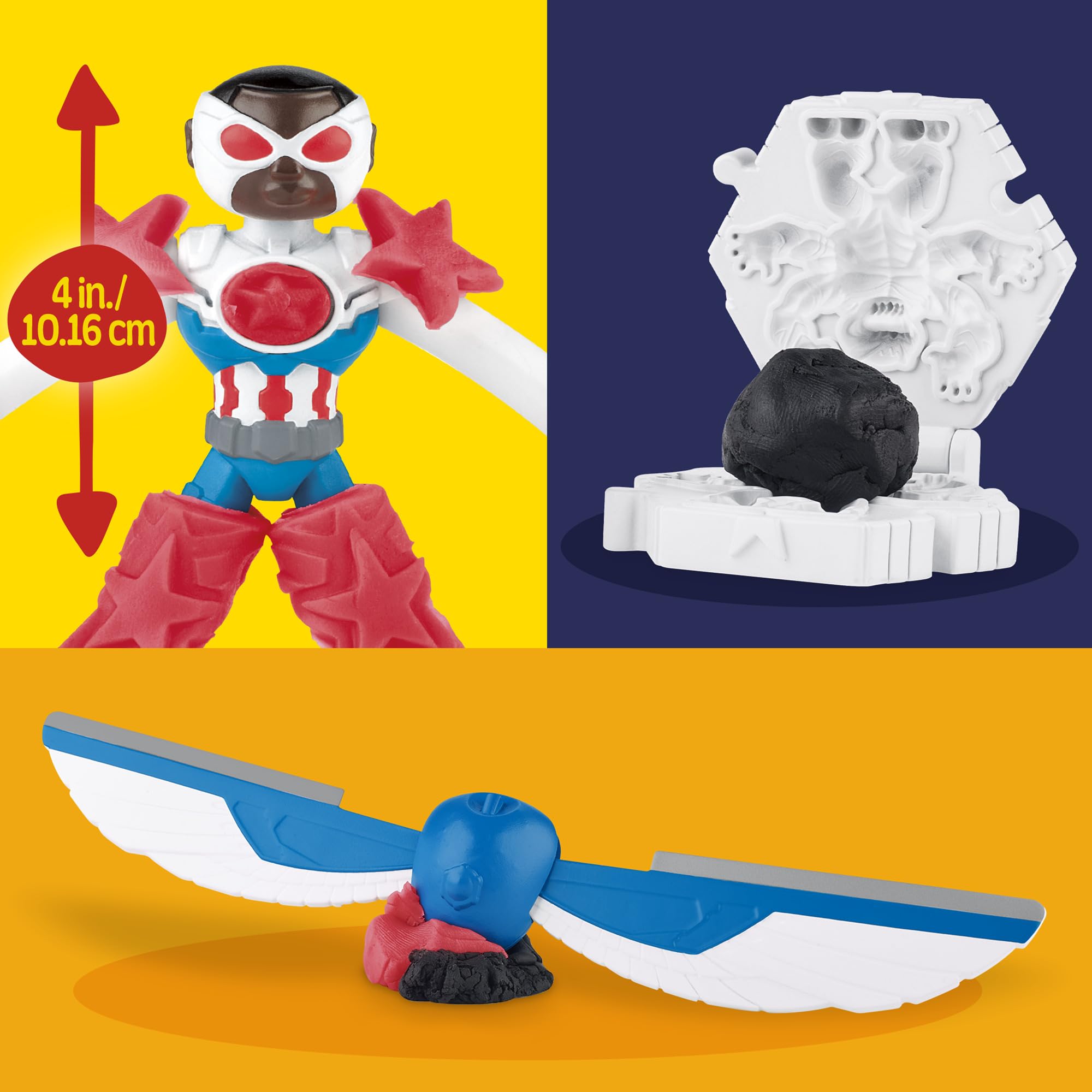Play-Doh Marvel Captain America Moto-Slicer Spielset – Biegsame Figur, Motorradwerkzeug und 3 Wannen, ab 4 Jahren