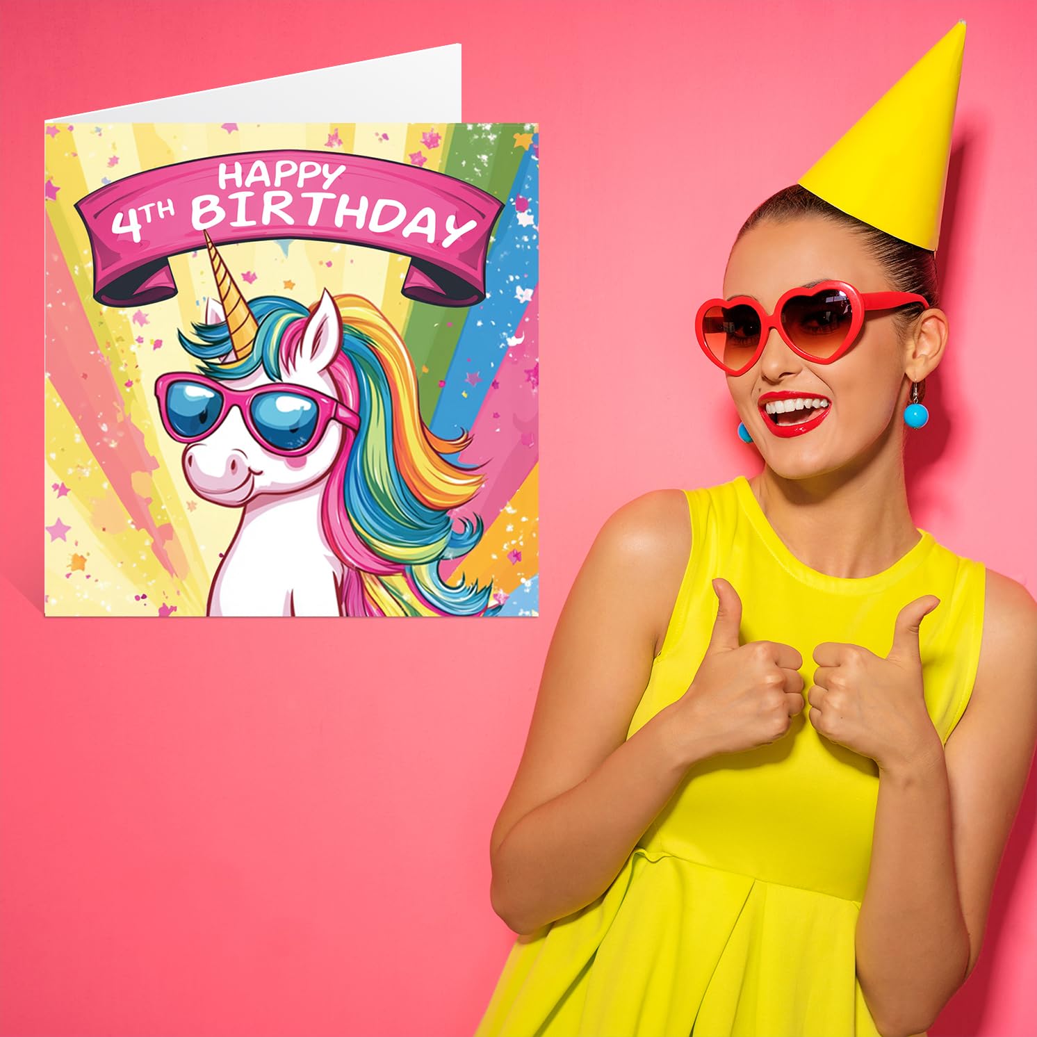 Stuff4 Girls 4th Birthday Card - Cool Unicorn Sunglasses | 145mm x 145mm | 300gsm 7