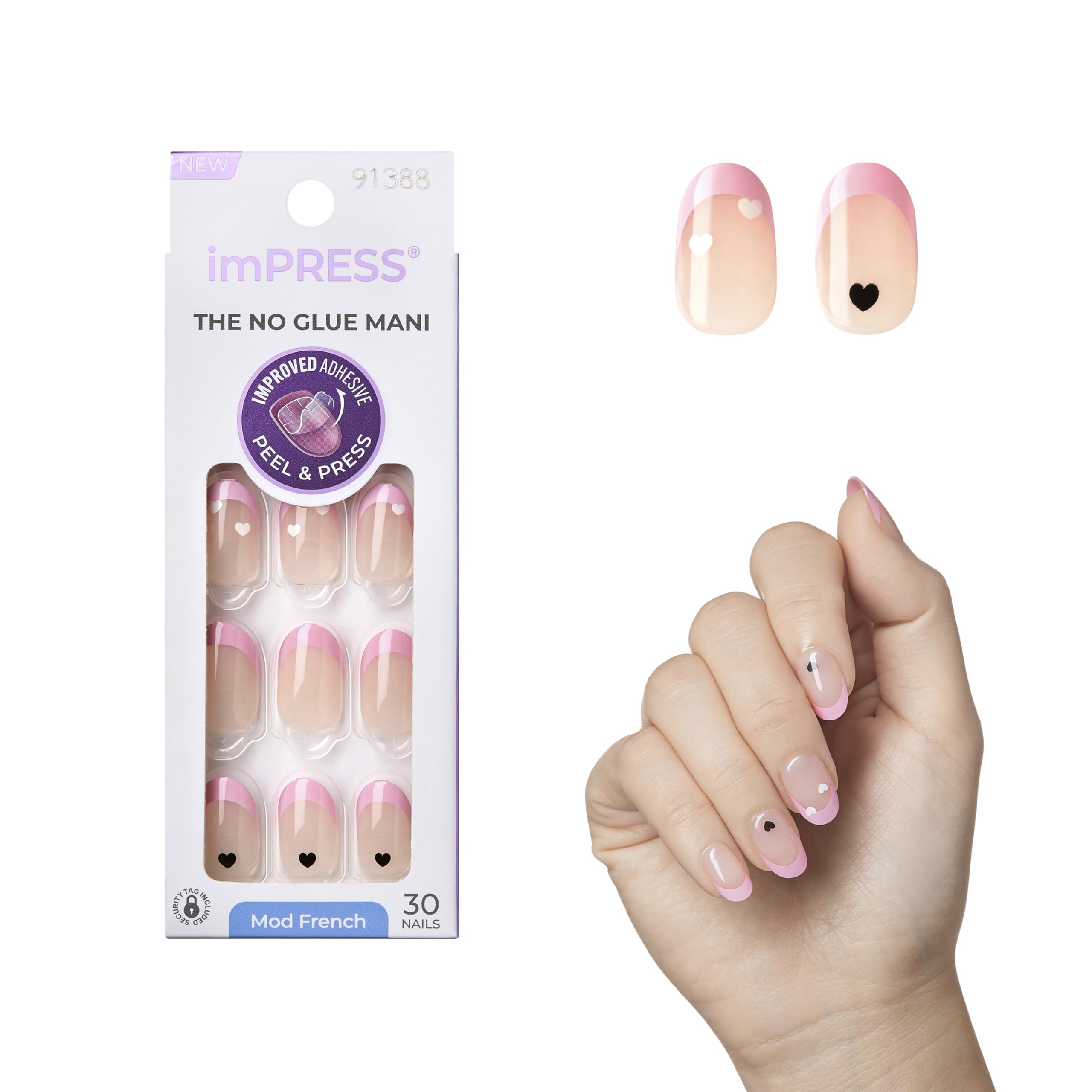 KISS imPRESS Modern French Press-On Nails - Pink Tips, Short Oval, No Glue Needed