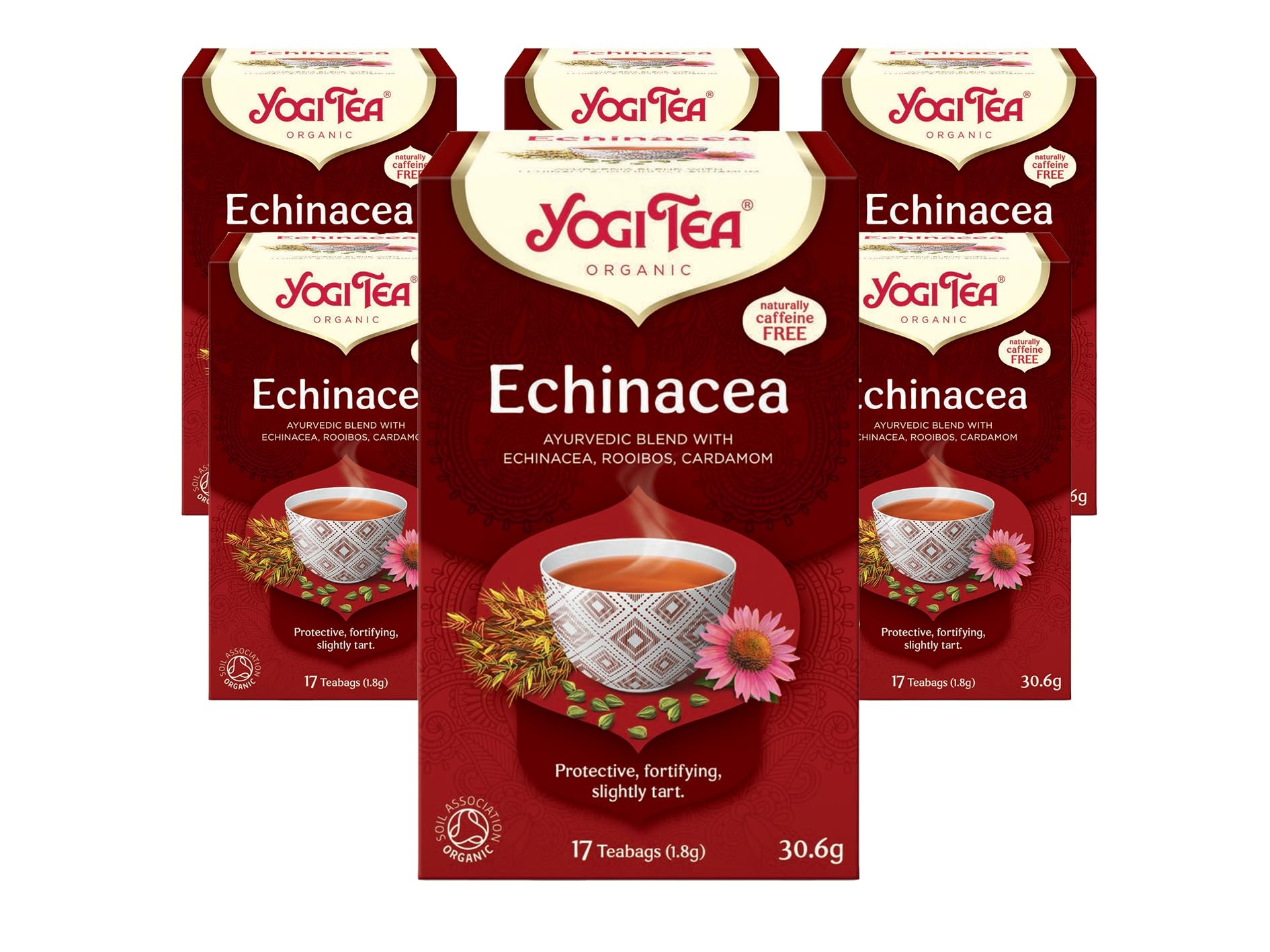 YOGI TEA - Echinacea Bio-Kräutertee, natürlich koffeinfrei, Mischung aus Echinacea, Rooibos und Kardamom, 6 x 17 Teebeutel (insgesamt 102)