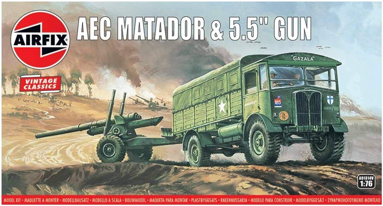 Airfix A01314V AEC Matador and 5.5 Inch Gun Model Kit (67 Parts)