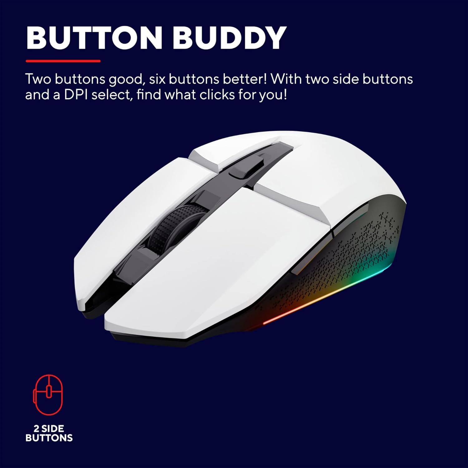 Trust GXT 110W Felox Rechargeable Wireless Gaming Mouse – 80h Battery, 800-4800 DPI, RGB Lighting, 6 Buttons, White 7