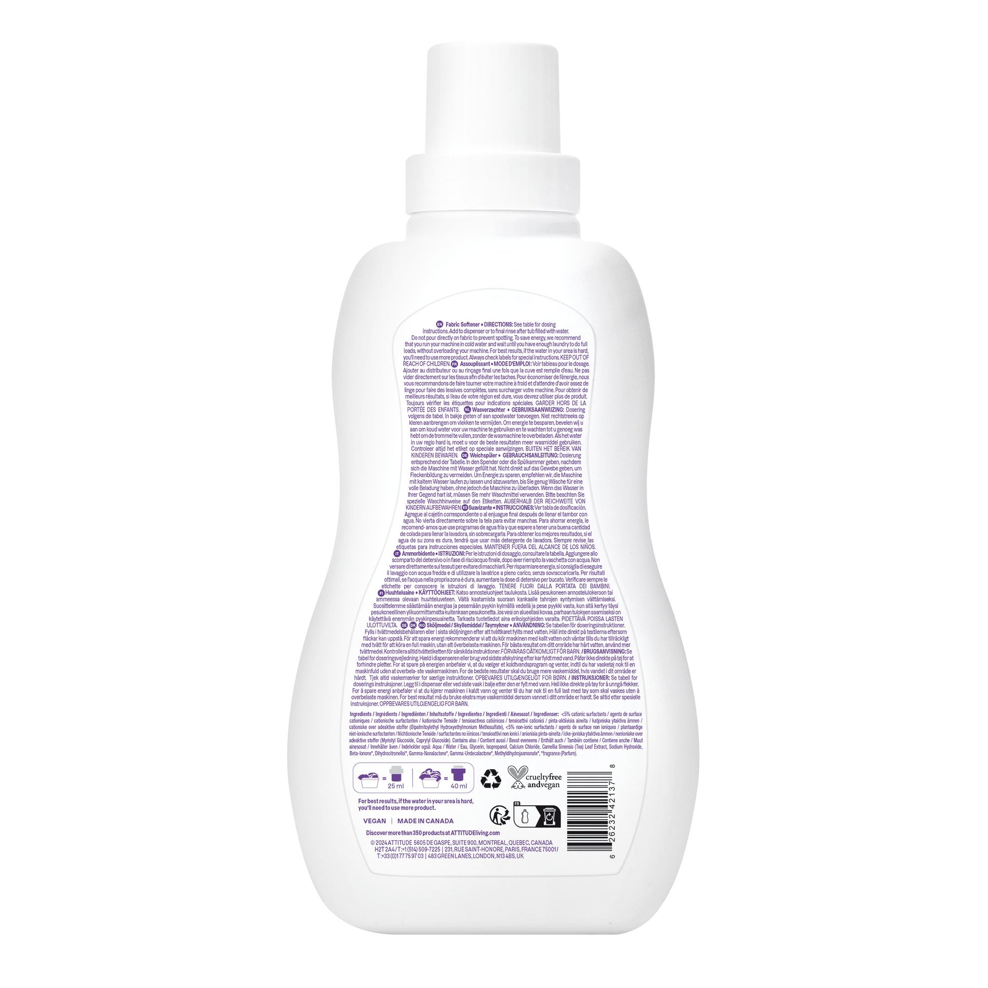 ATTITUDE Baby Fabric Softener Liquid, EWG Verified, Sweet Lullaby, 40 Loads, 1.04 Liter 6