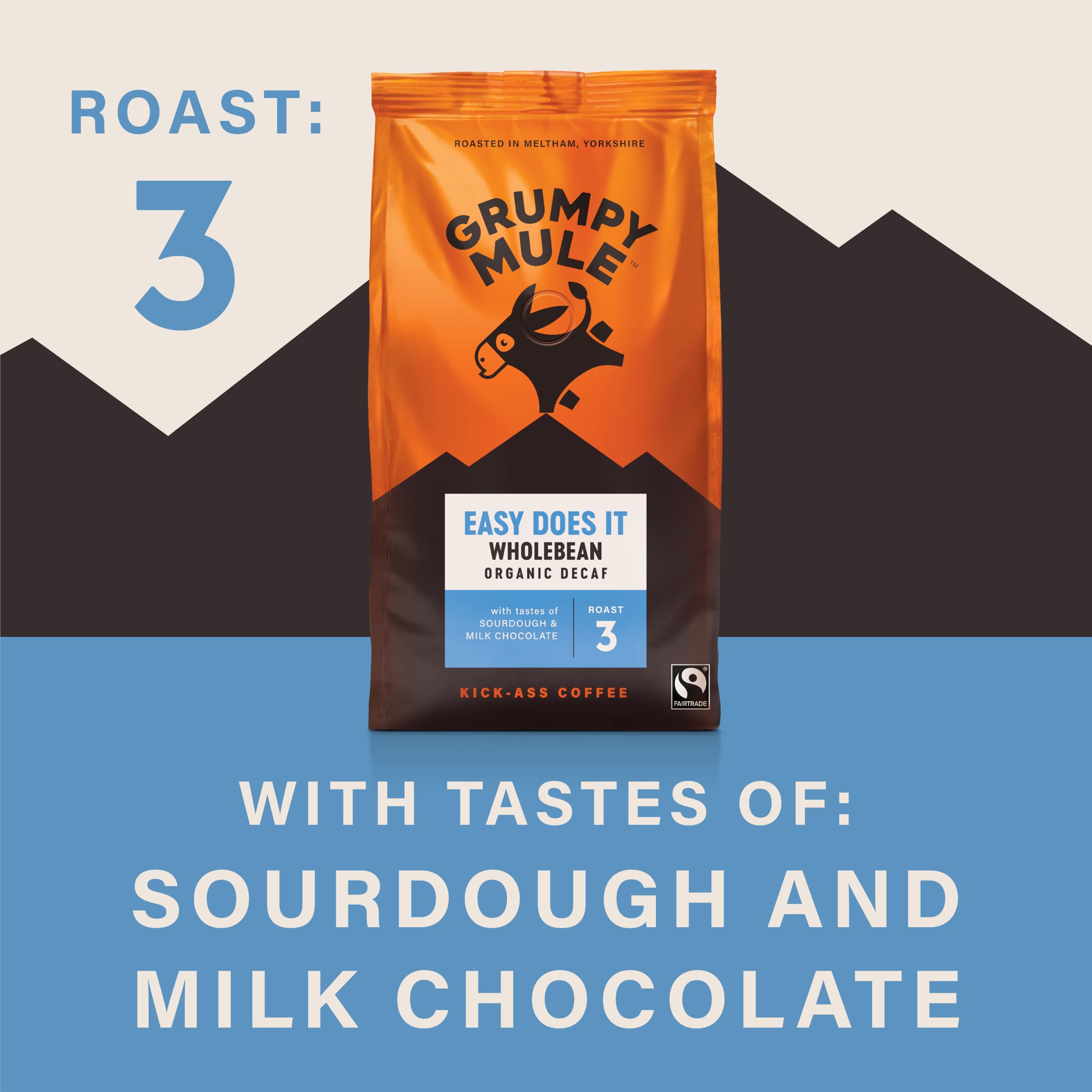 Grumpy Mule Easy Does It Swiss Water Organic Decaf Whole Coffee Beans - 1400g (6 x 200g)