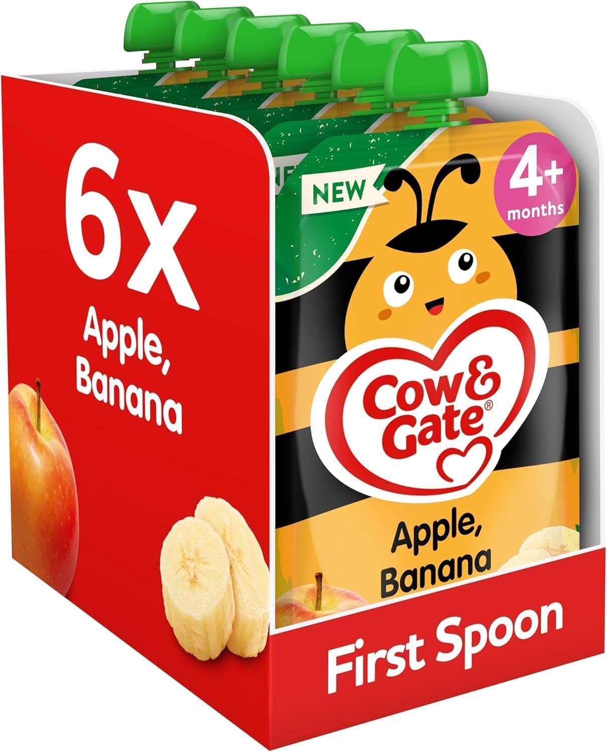 Cow & Gate Fruit Pouch Apple & Banana Baby Food Snacks, 4+ Months, 6x100g Pack
