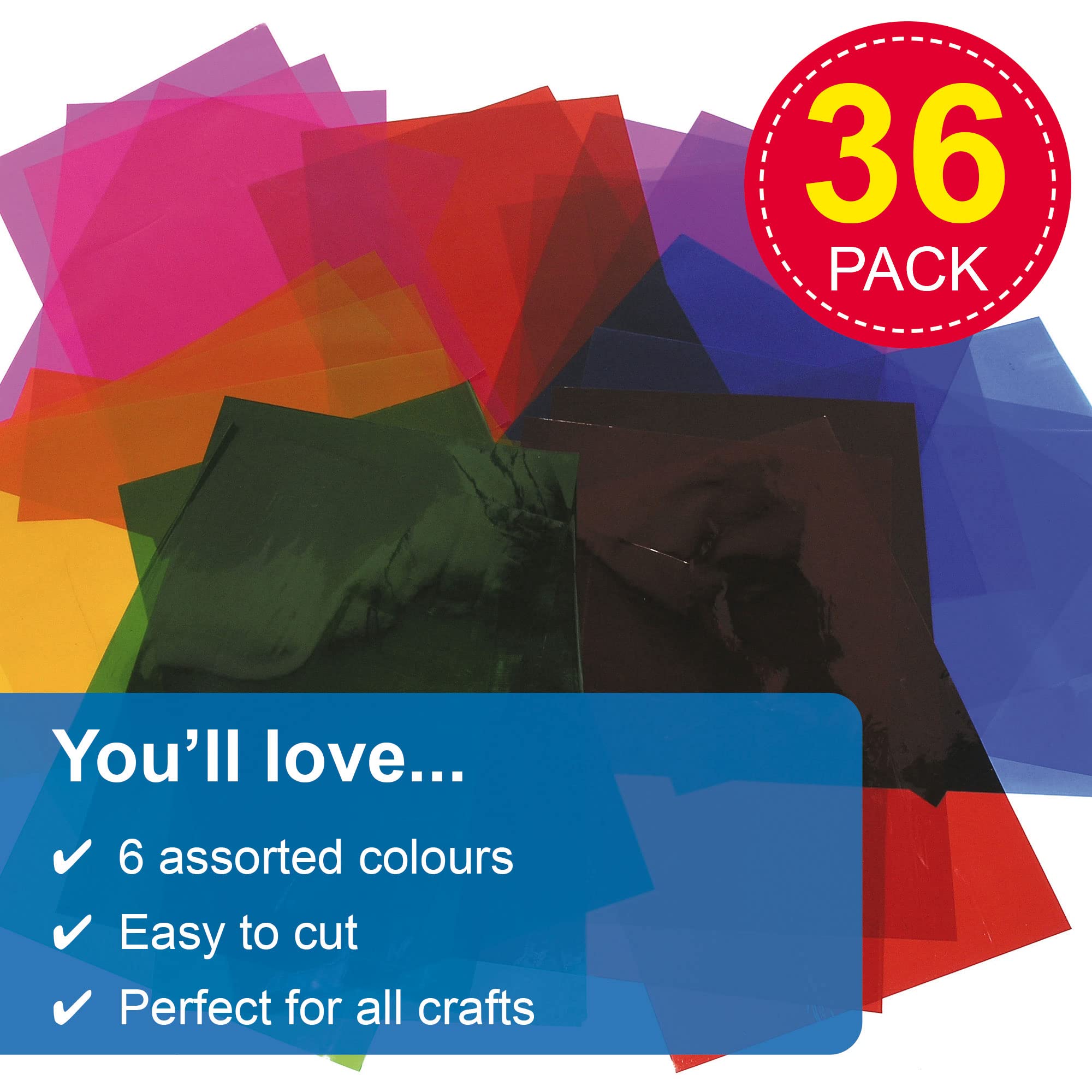 Baker Ross Cellophane Sheets for Art & Craft, Collage, Wrapping | A4 Assorted Pack of 36 2