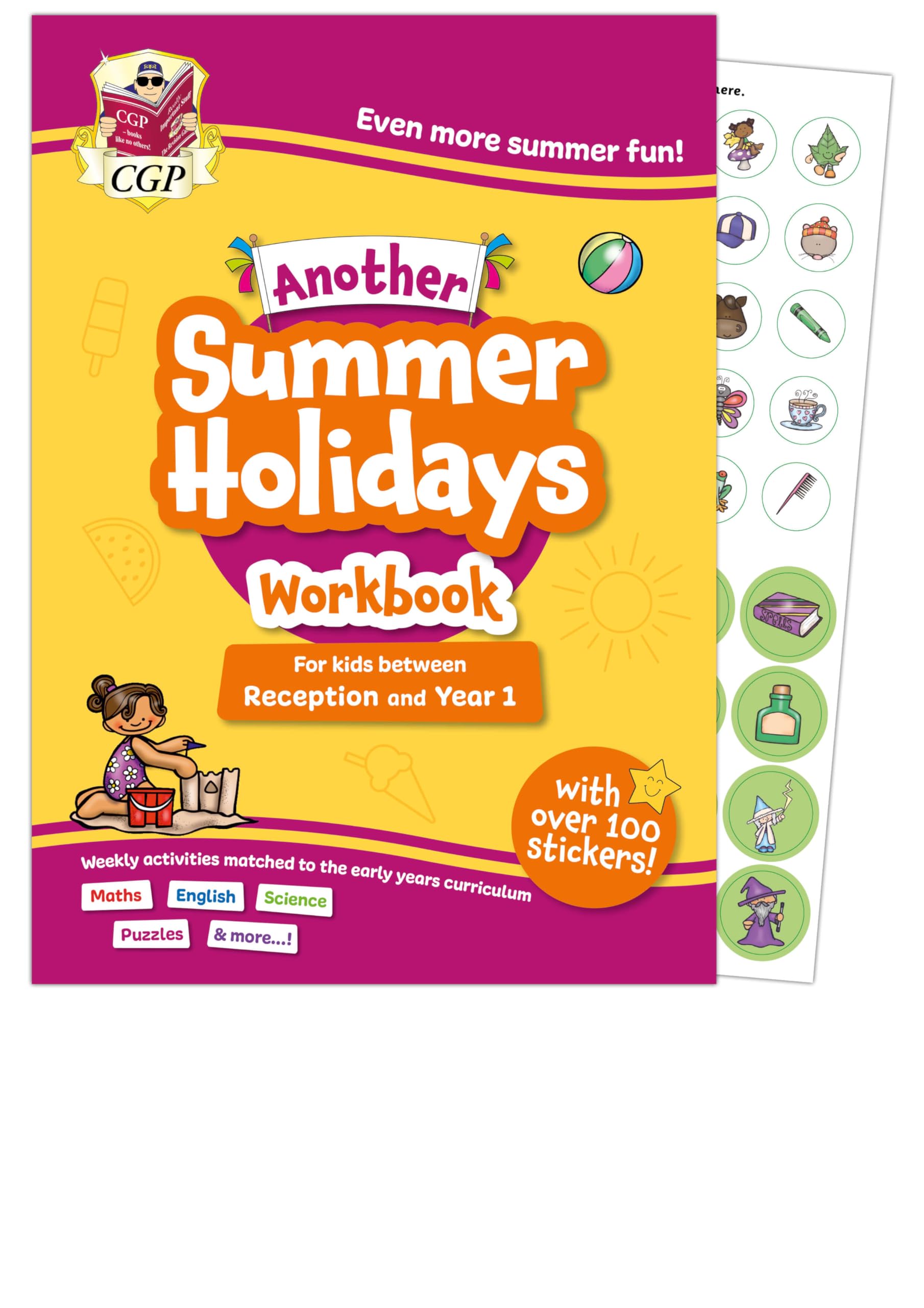 CGP Summer Holidays Activity Workbook - Reception to Year 1 Transition | Maths, English, Puzzles | 64 Pages