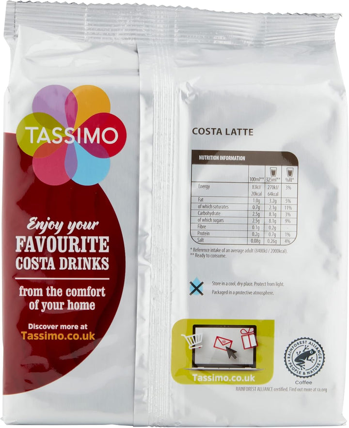 Tassimo Costa Latte Medium Roast Coffee Pods (Pack of 5, 40 Drinks Total)