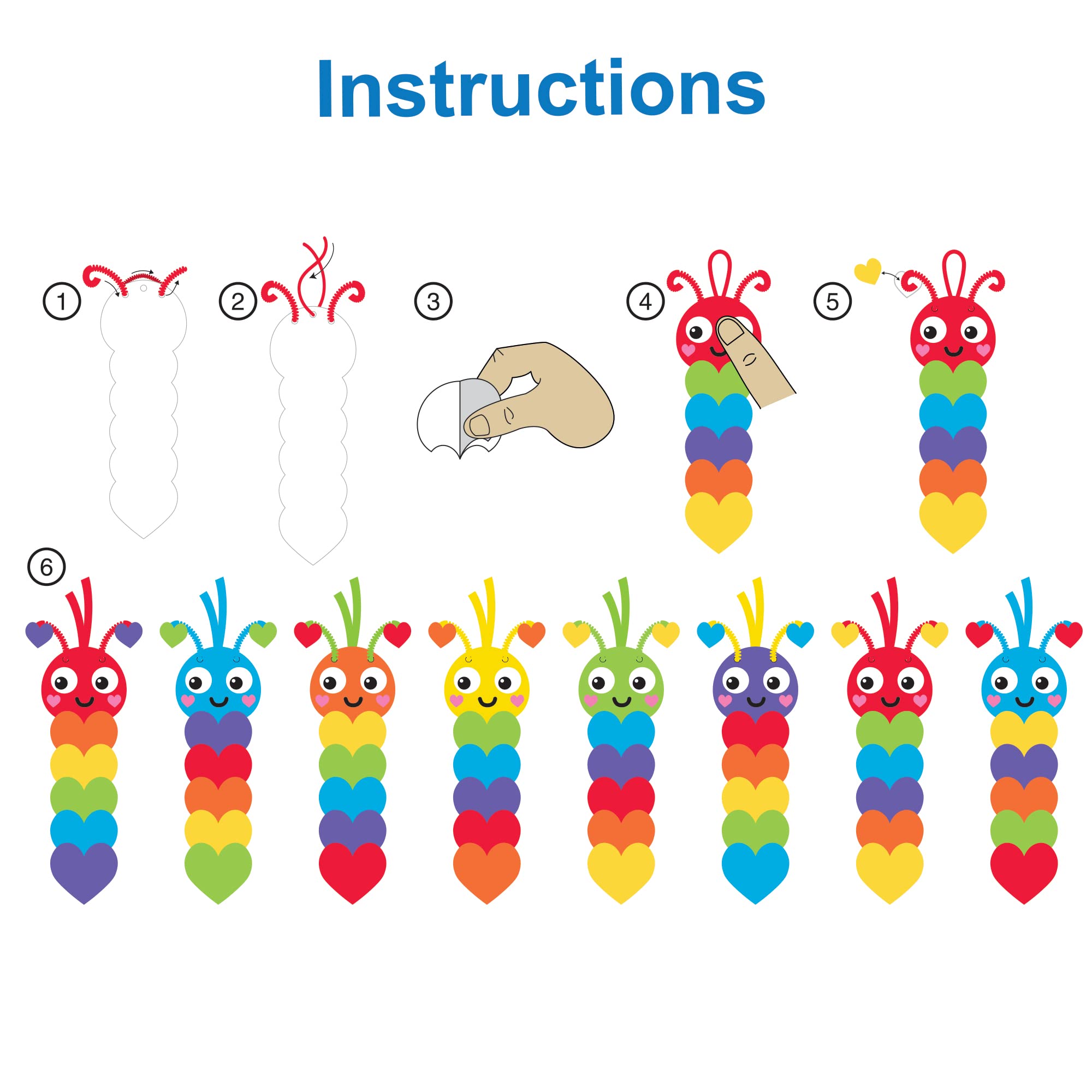 Baker Ross FX455 Caterpillar Rainbow Love Heart Bookmark Craft Kit - Pack of8 12