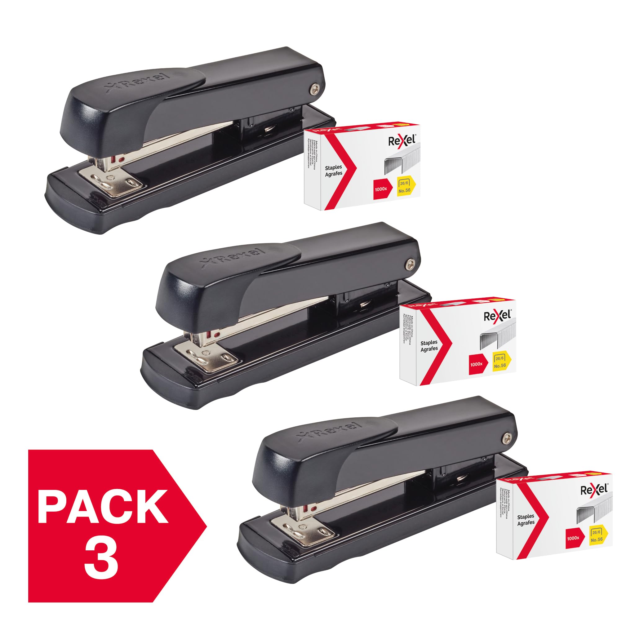 Rexel Meteor Half Strip Stapler - 20 Sheet Capacity, Metal Body, Black (3 Pack with Staples) 6