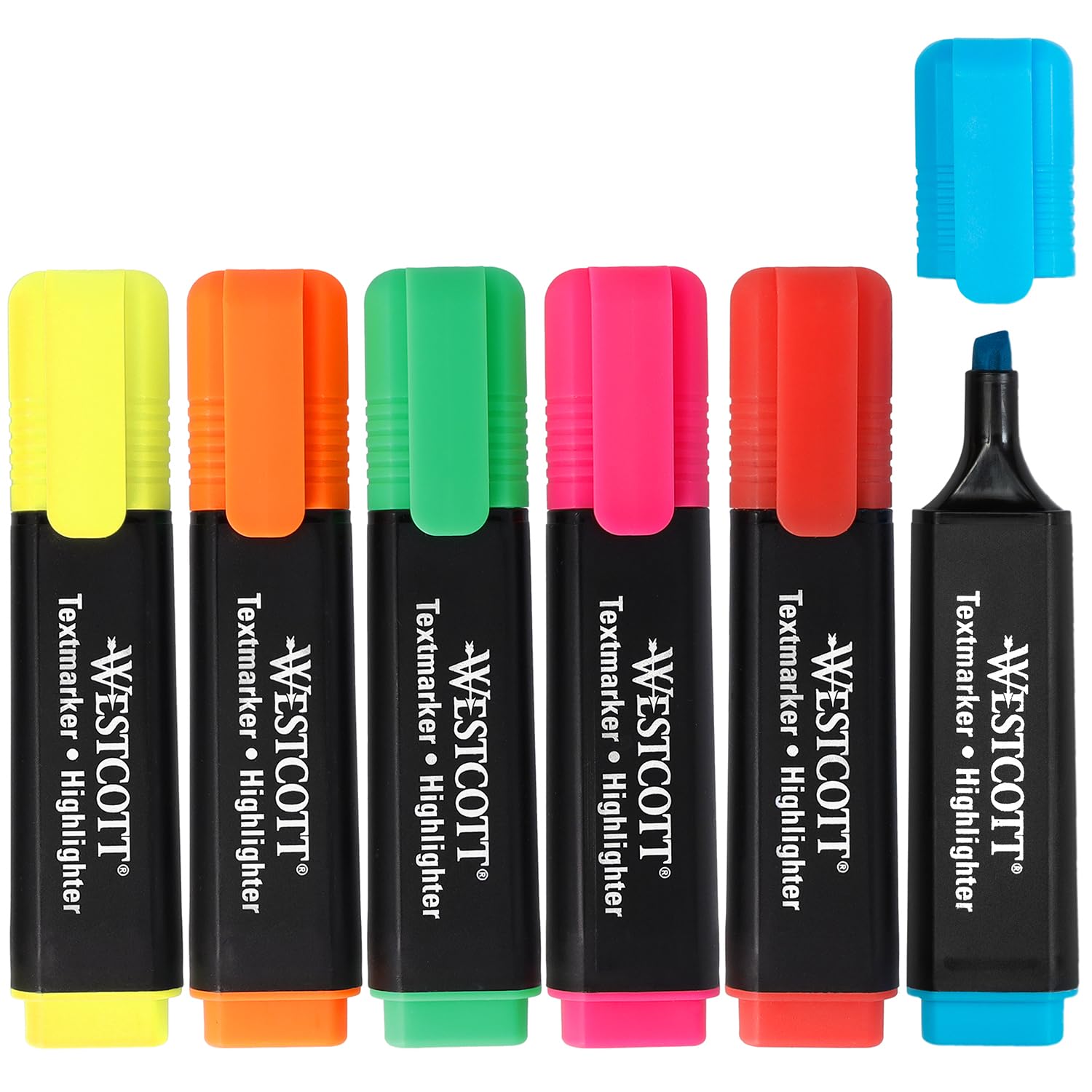 Westcott Highlighter Markers - 6-Pack Mix with Chisel Tip & Quick-Drying Ink | Non-Toxic