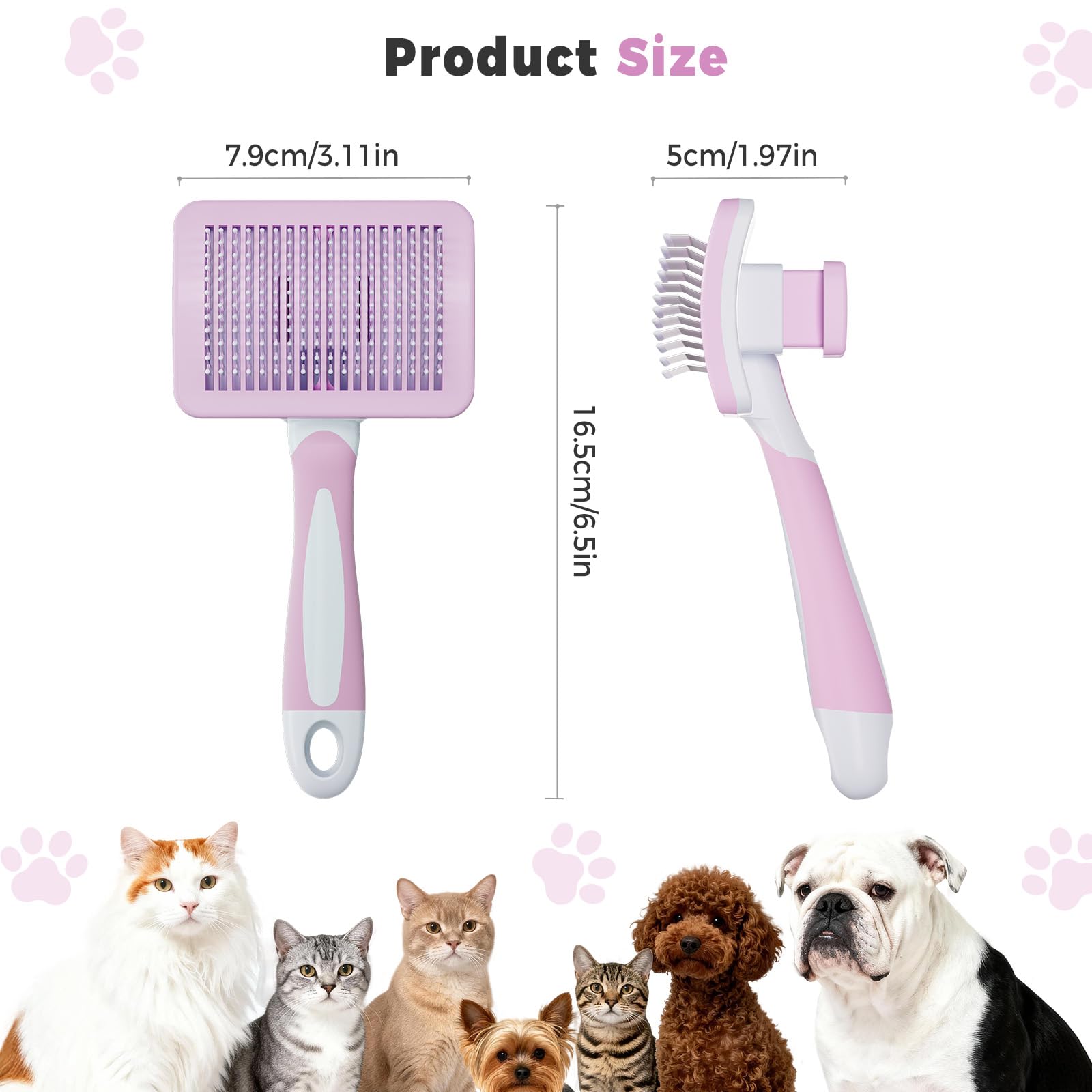 Diboniur Pet Brush - Self-Cleaning | Pink | Reduces Shedding for Long & Short Hair 2