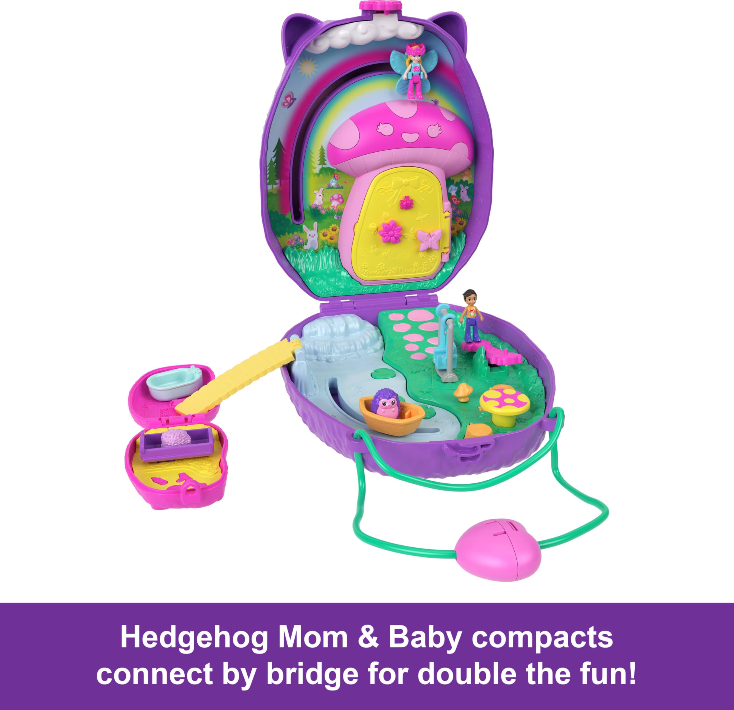 Polly Pocket 2-in-1 Travel Toy with 2 Micro Dolls and 16 Accessories, Hedgehog Purse Playset JBJ91 3