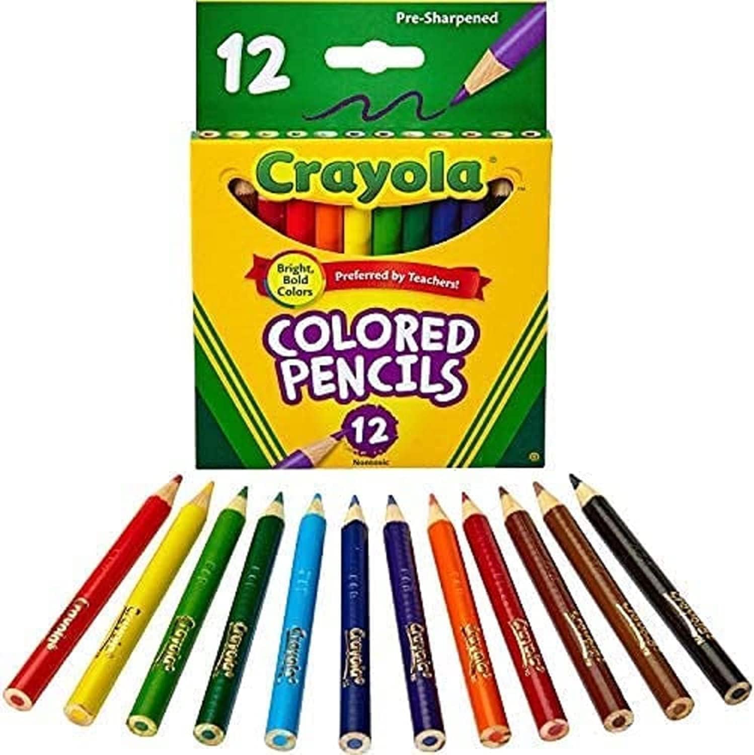 Crayola 4112 – 12 Buntstifte halber Länge, mehrfarbig, vorgespitzt, weiche, dicke Minen, ideal für Kinder ab 3 Jahren