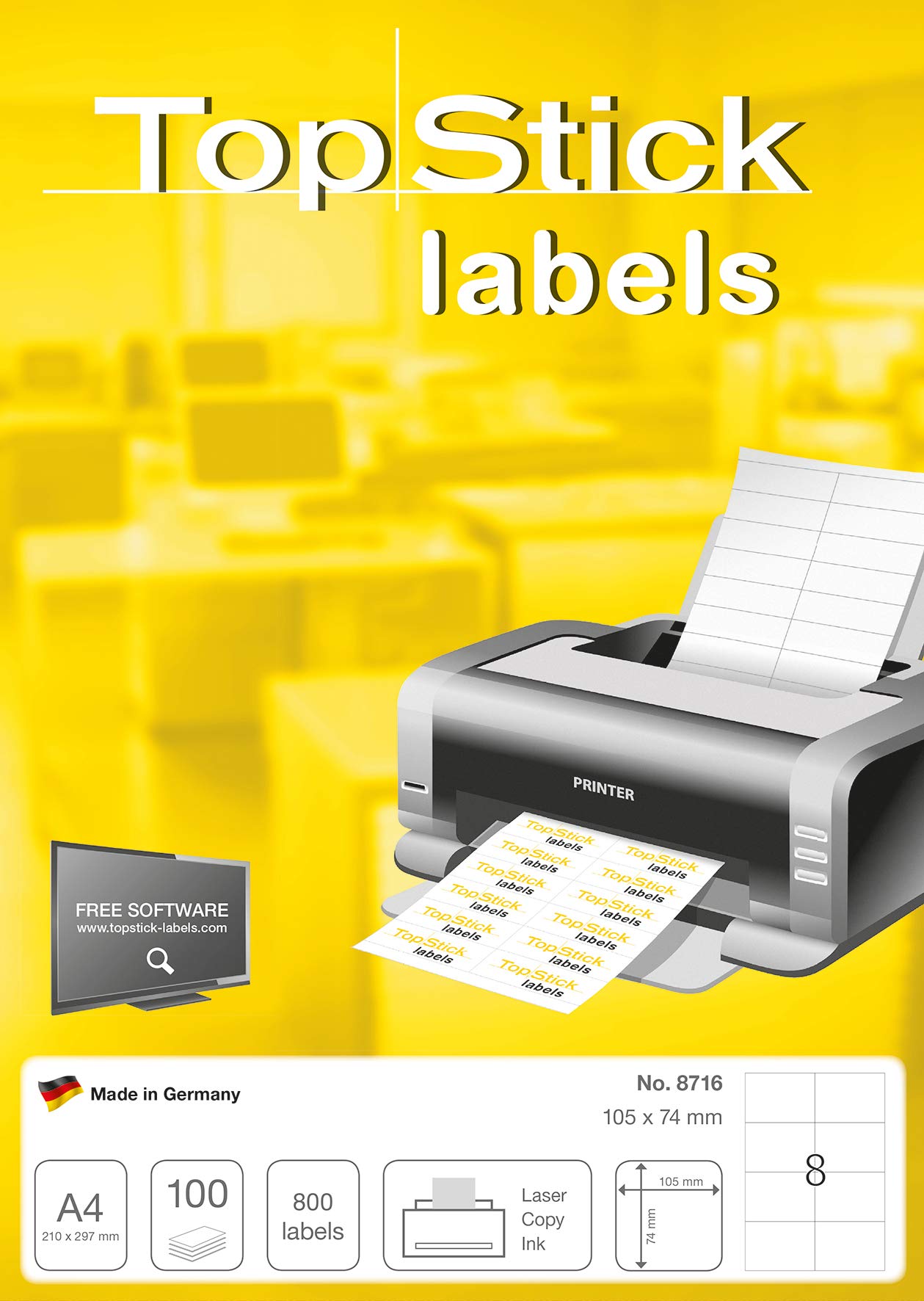 TopStick 8716 Multi-Purpose Printer Labels - 8 Labels/Sheet, 105x74mm, 800 Labels Total 3