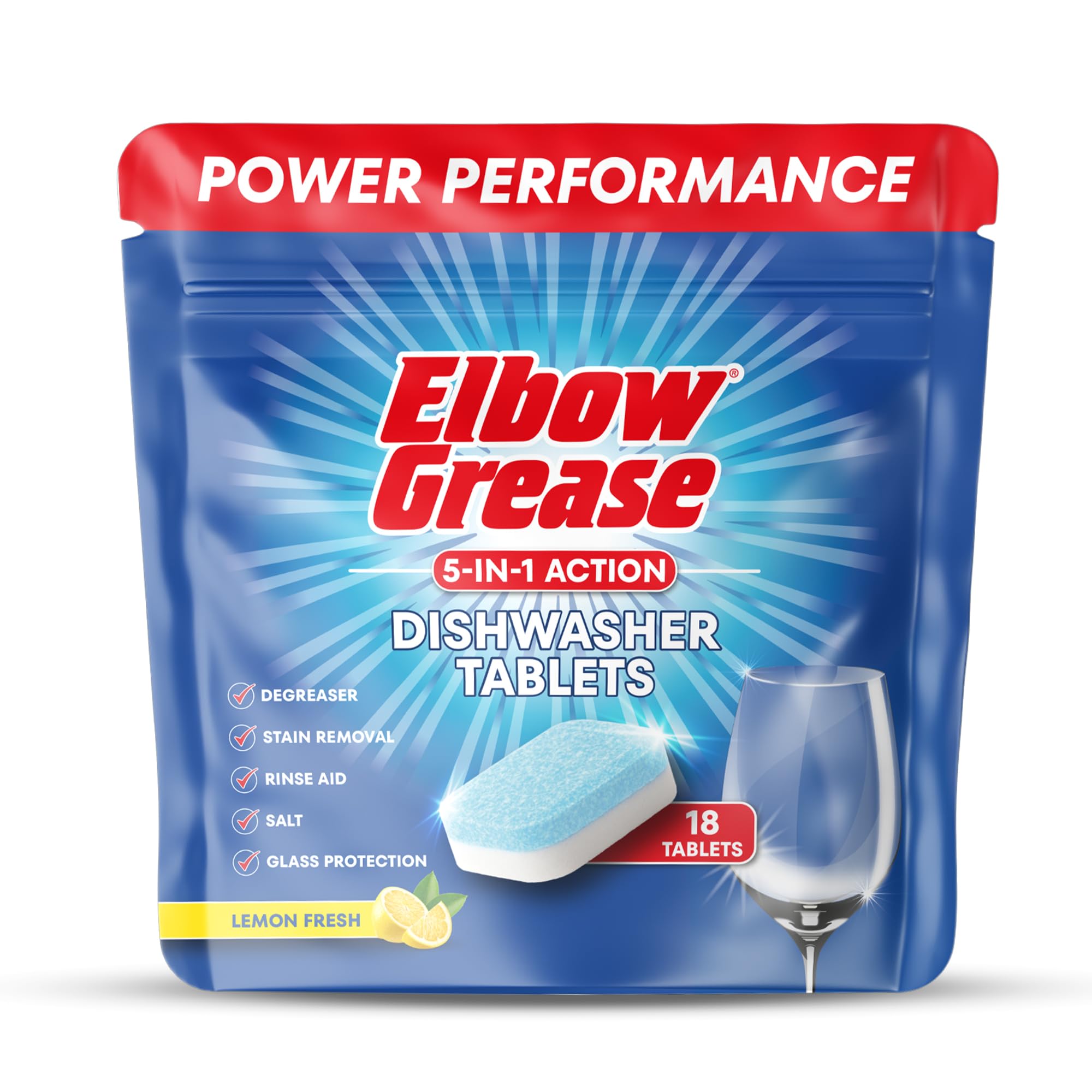 Elbow Grease 5-in-1 Dishwasher Tablets with Lemon Scent | 18 Count | 360g 1