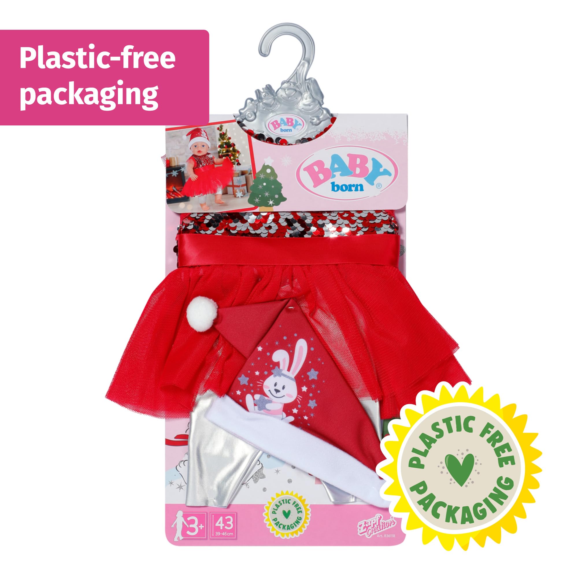 BABY born Christmas Dress - Festive Outfit with Sequins, Leggings & Hat for 43cm Dolls 4