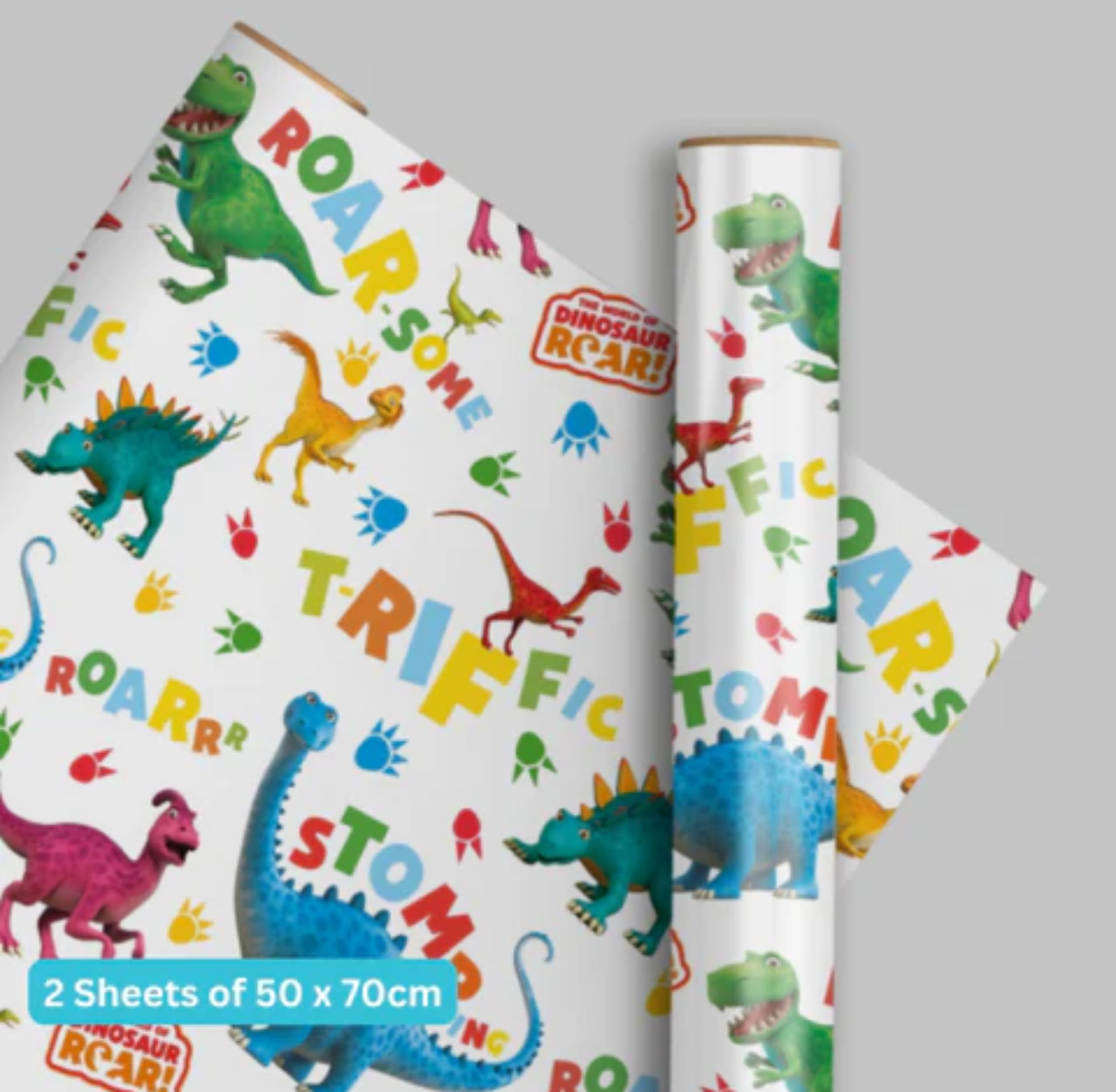 Danilo Promotions LTD Dinosaur Roar Wrapping Paper - 2 Sheets, 2 Tags | 70cm x 50cm 3
