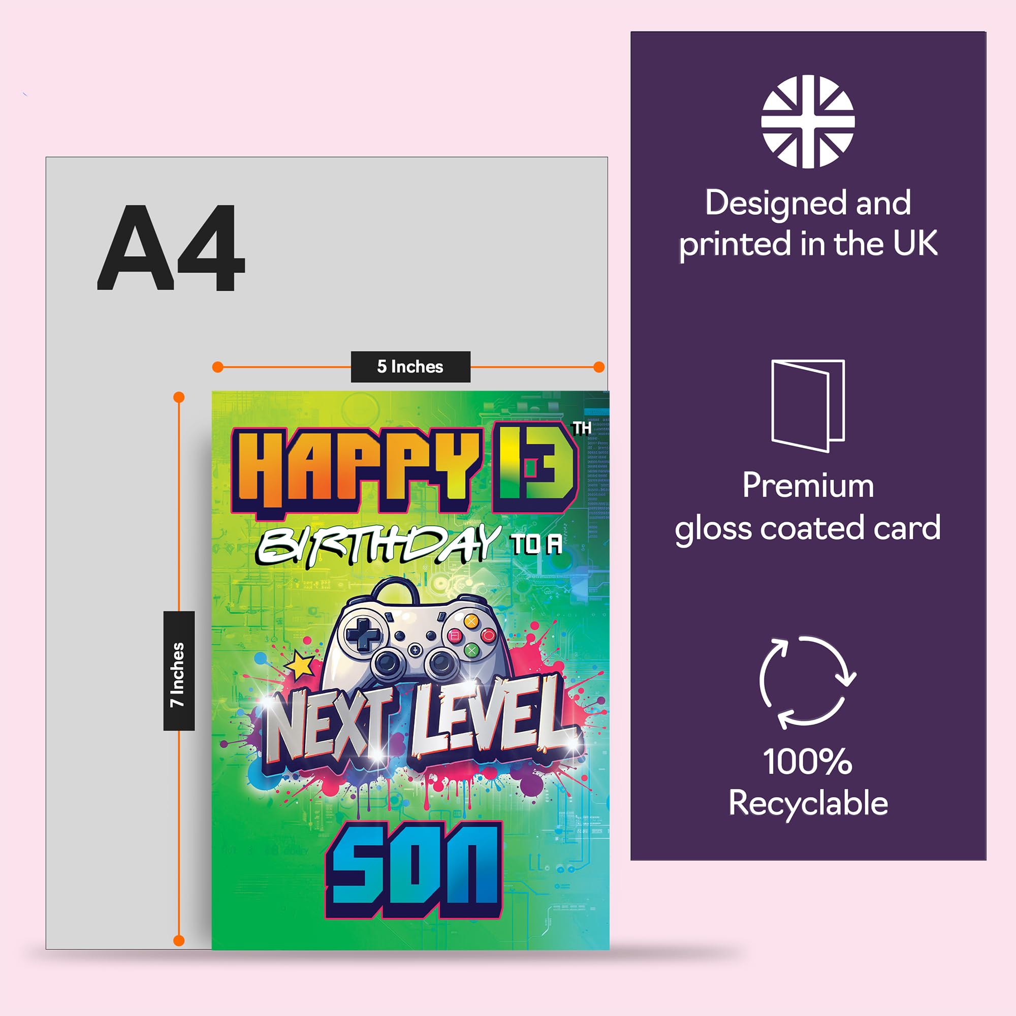 Giftzie 13th Birthday Card for Son | Next Level Design | 5x7 Inch Greeting Card 5