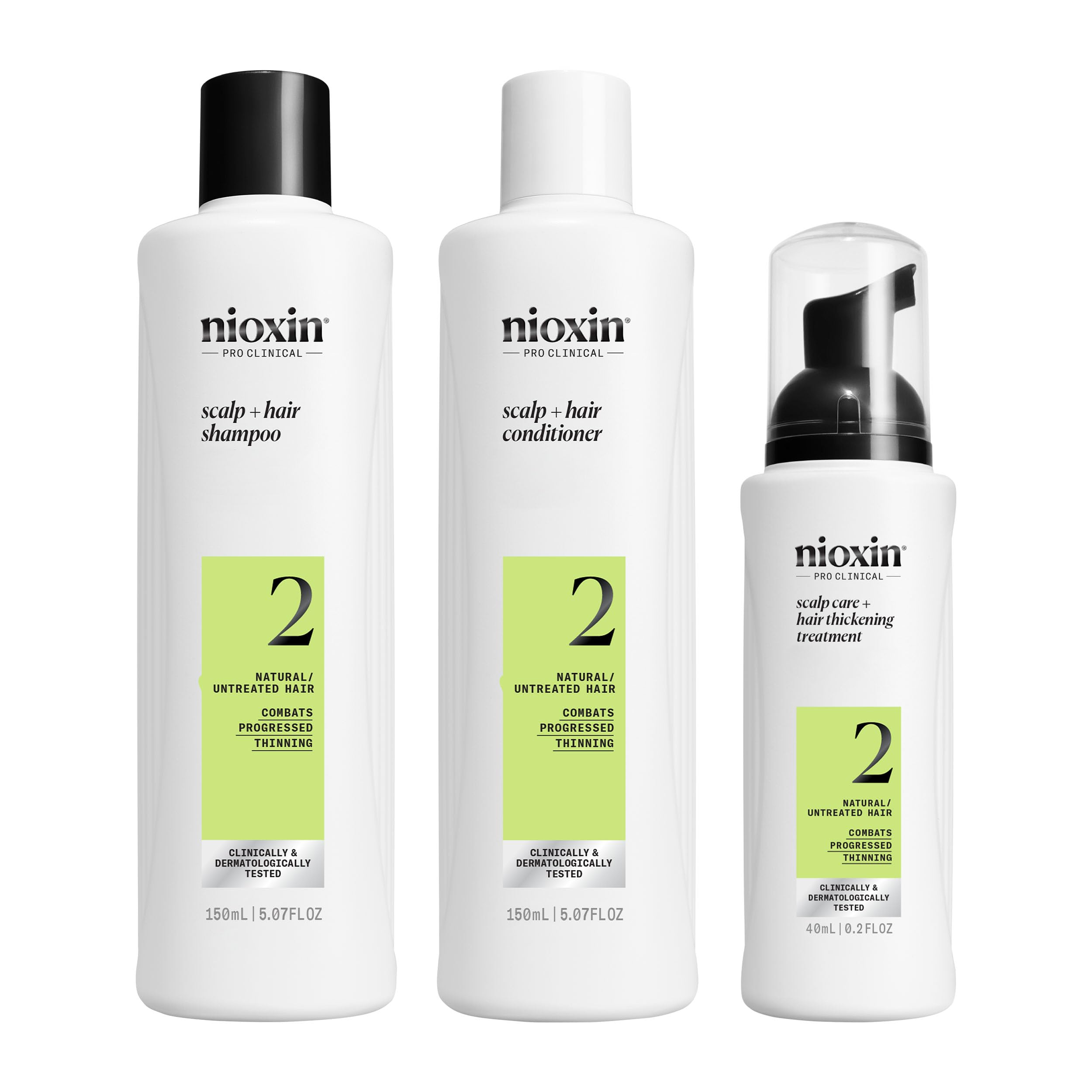 NIOXIN System 2 Kit - Hair Thickening System for Natural Hair with Progressed Thinning | Shampoo, Conditioner & Scalp Treatment (150ml+150ml+40ml) 1