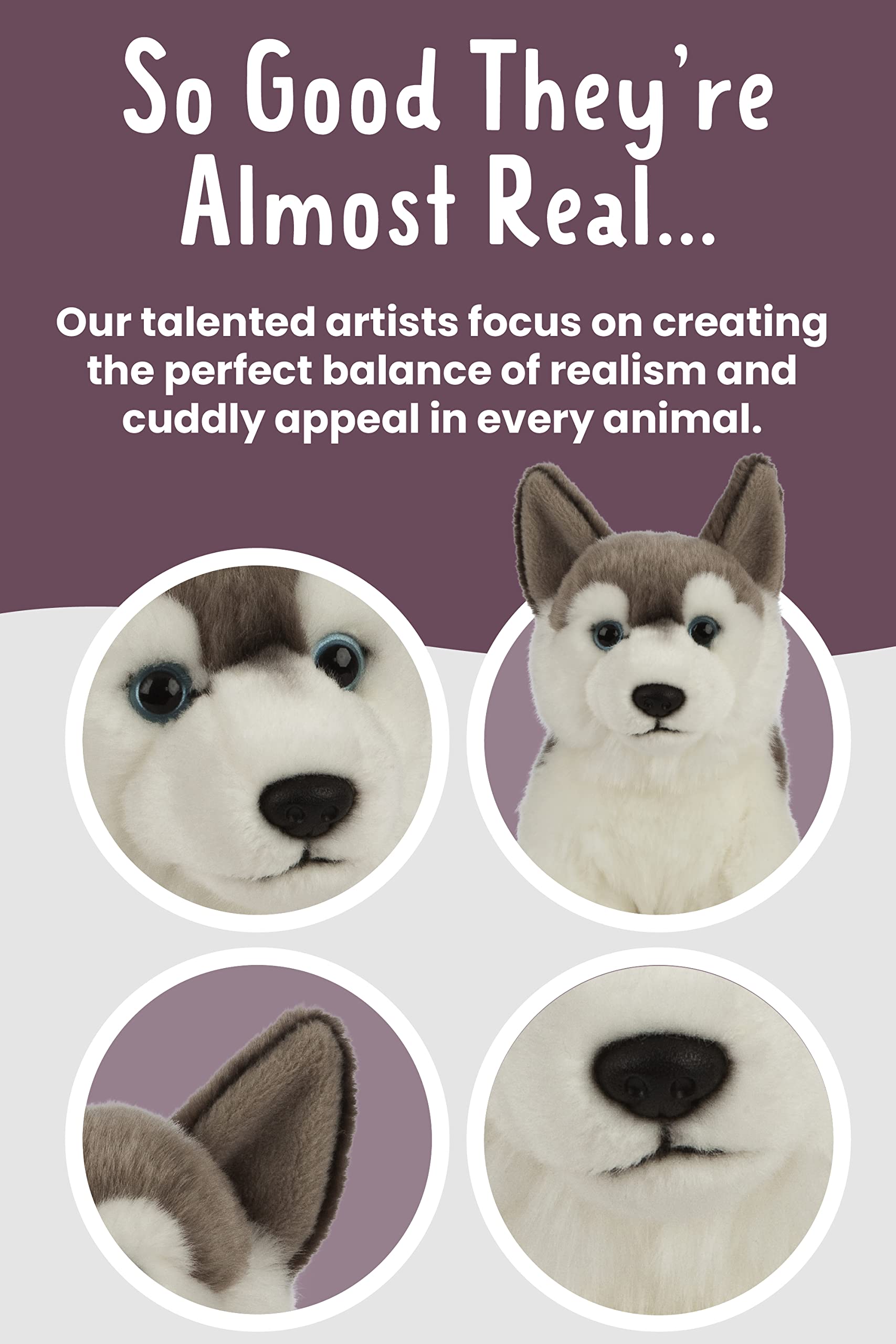 Living Nature Husky Stuffed Animal - Realistic Soft Cuddly Dog Toy, Naturli Eco-Friendly Plush, 21cm 3