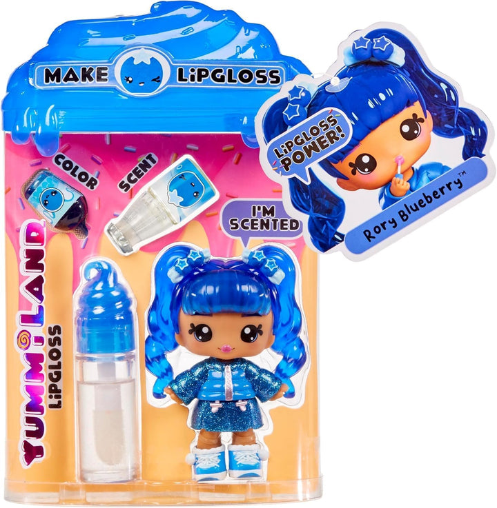 Yummiland Lipgloss Doll - Rory Blueberry - Scented DIY Lipgloss Kit for Kids Ages 4+