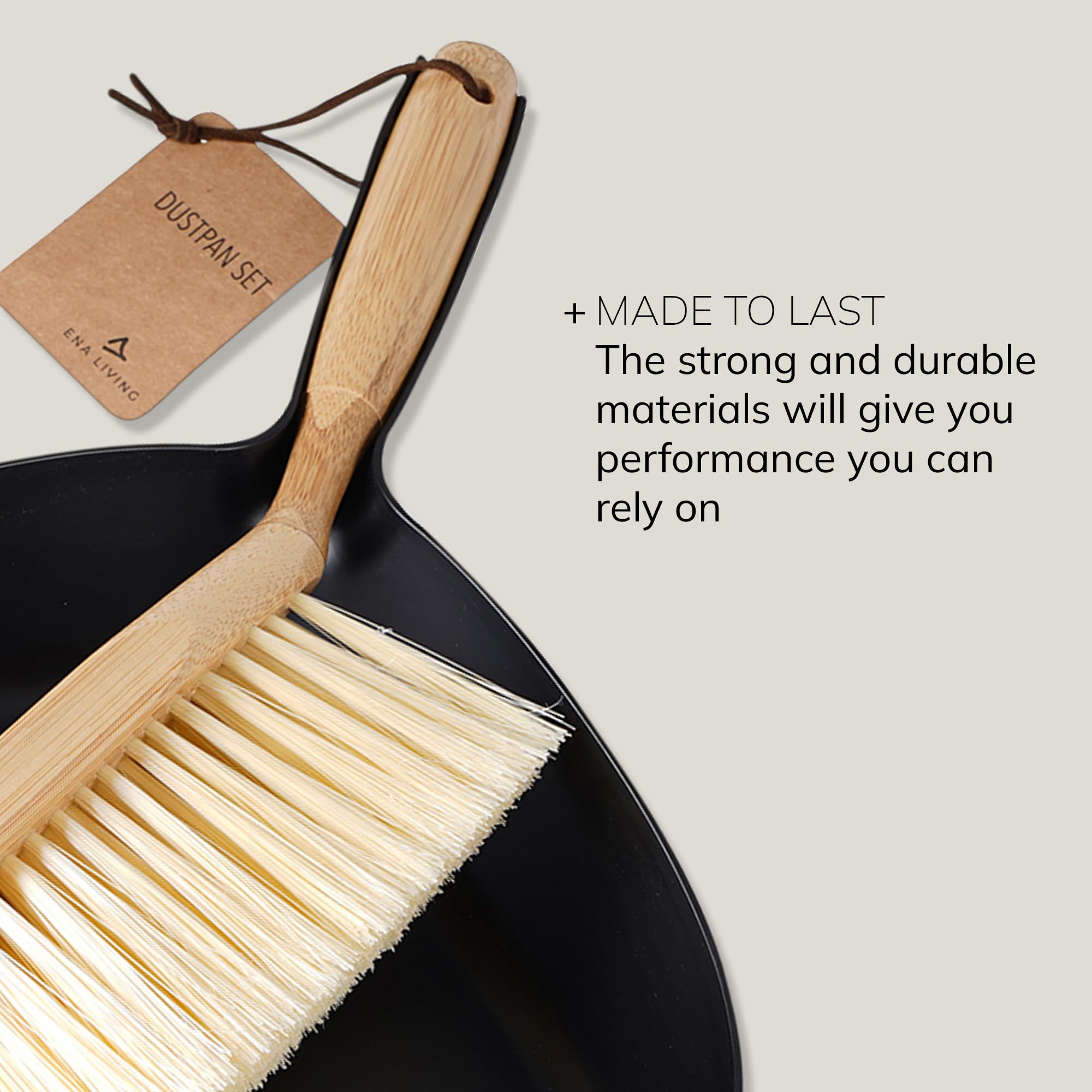 ENA Living Bamboo Dustpan & Brush Set - Eco-Labelled, Durable, User-Friendly | 29cm Brush, 35cm Dustpan 4
