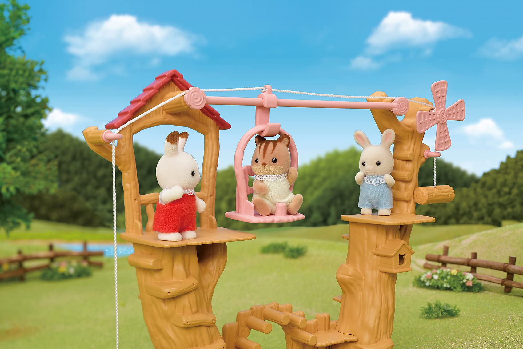 Sylvanian Families Baby Ropeway Park Playset - Ropeway Adventure with Milk Rabbit Baby 15