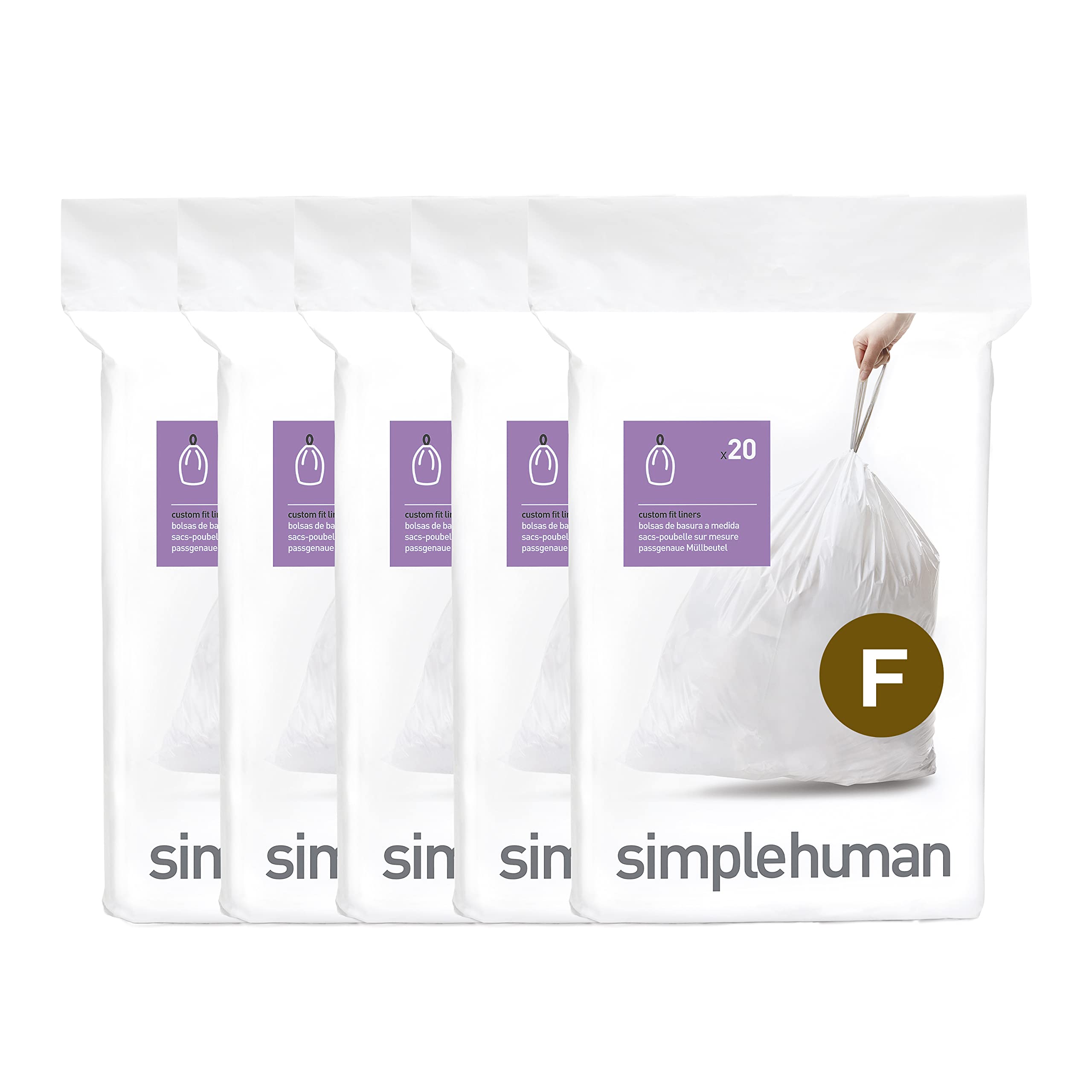simplehuman Code F Bin Liners - 100 Count, 30L Capacity, Custom Fit | 50% PCR Plastic 1