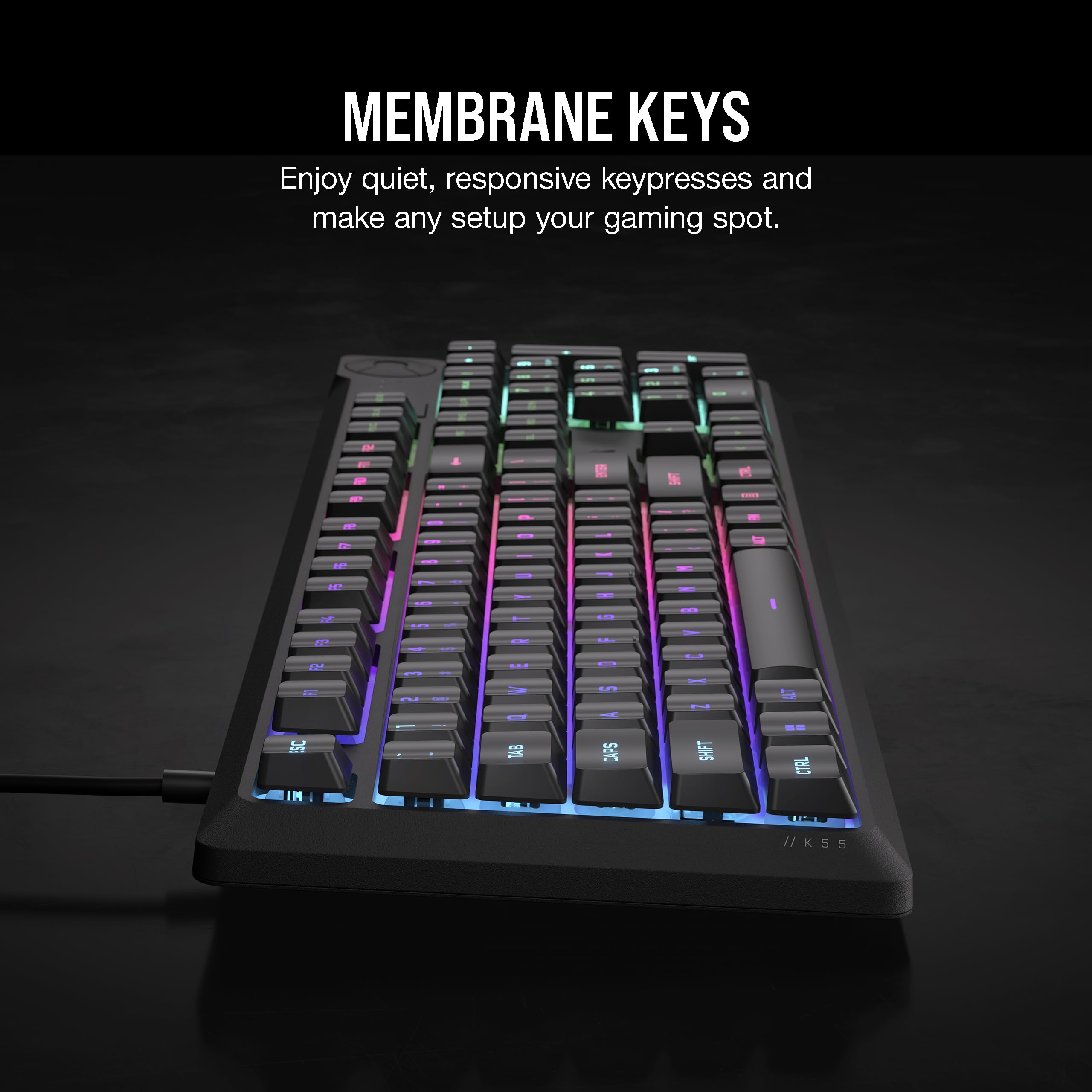 Corsair K55 CORE RGB Gaming Keyboard - Membrane, RGB Backlit, Spill Resistant 4