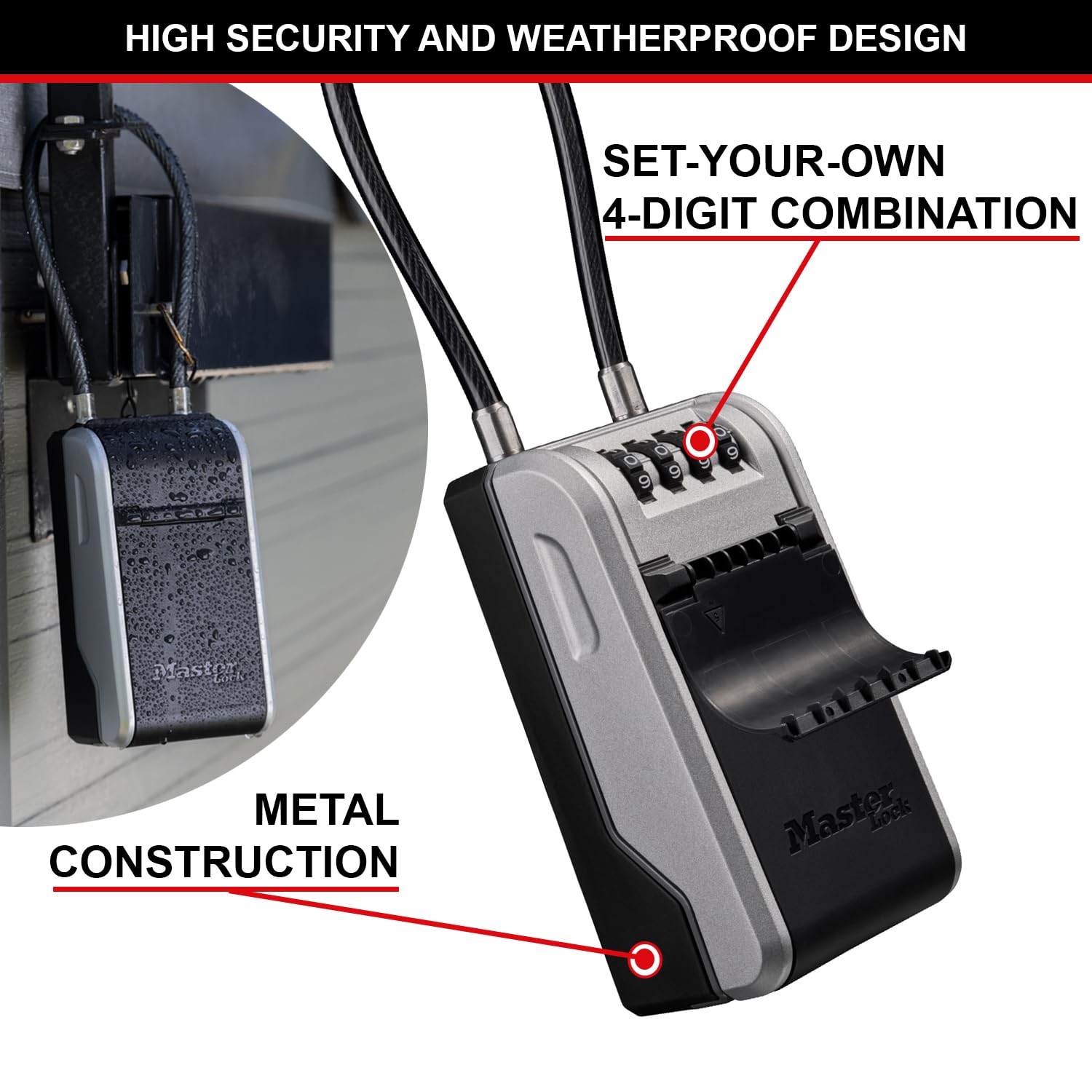 Master Lock 5482EURD Key Safe with Flexible Cable Shackle | Extra Large Capacity | Grey Aluminium 4