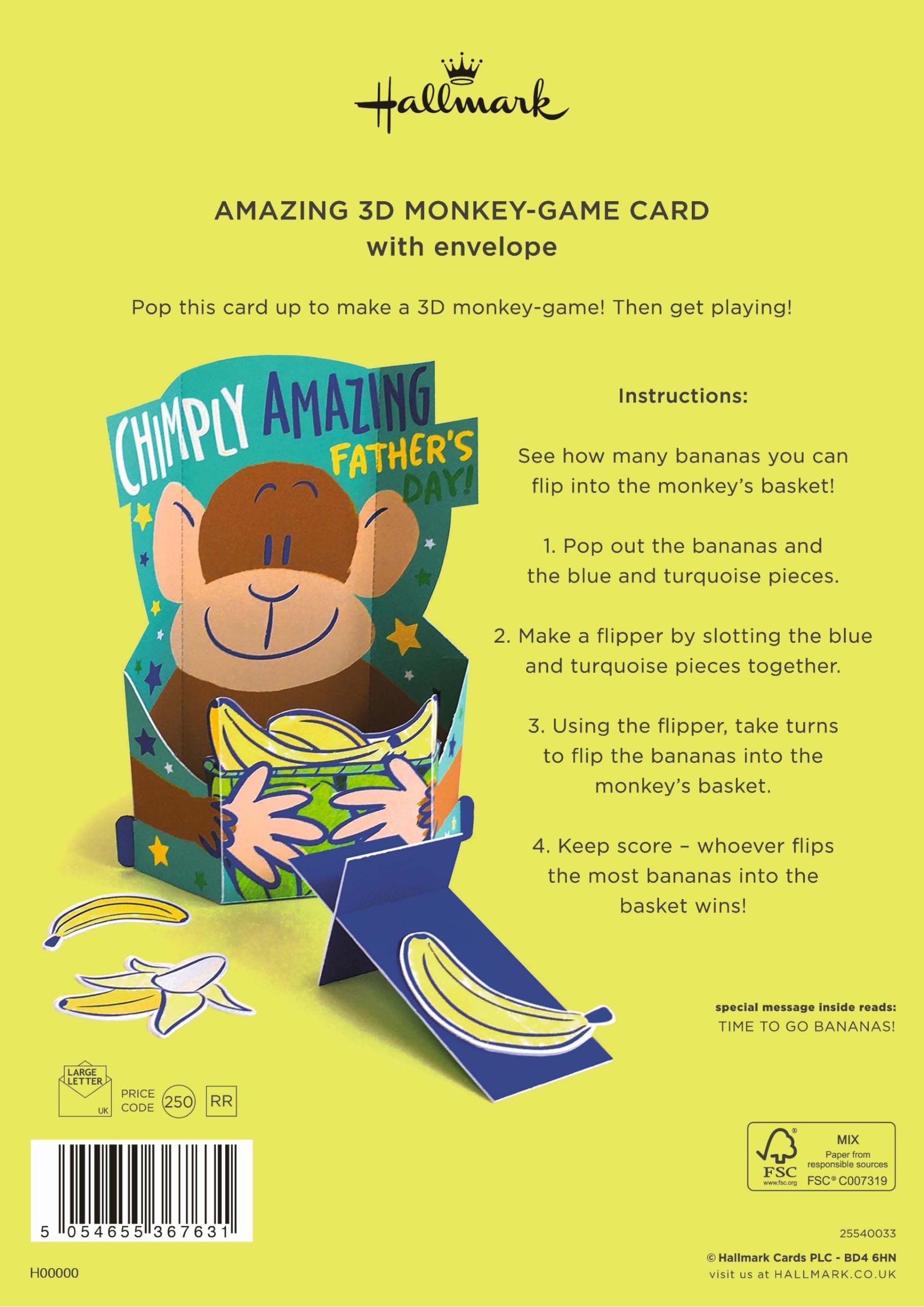 Hallmark Father's Day Pop Up Monkey Card - 3D Game Included | 22.8cm x 15.9cm 5