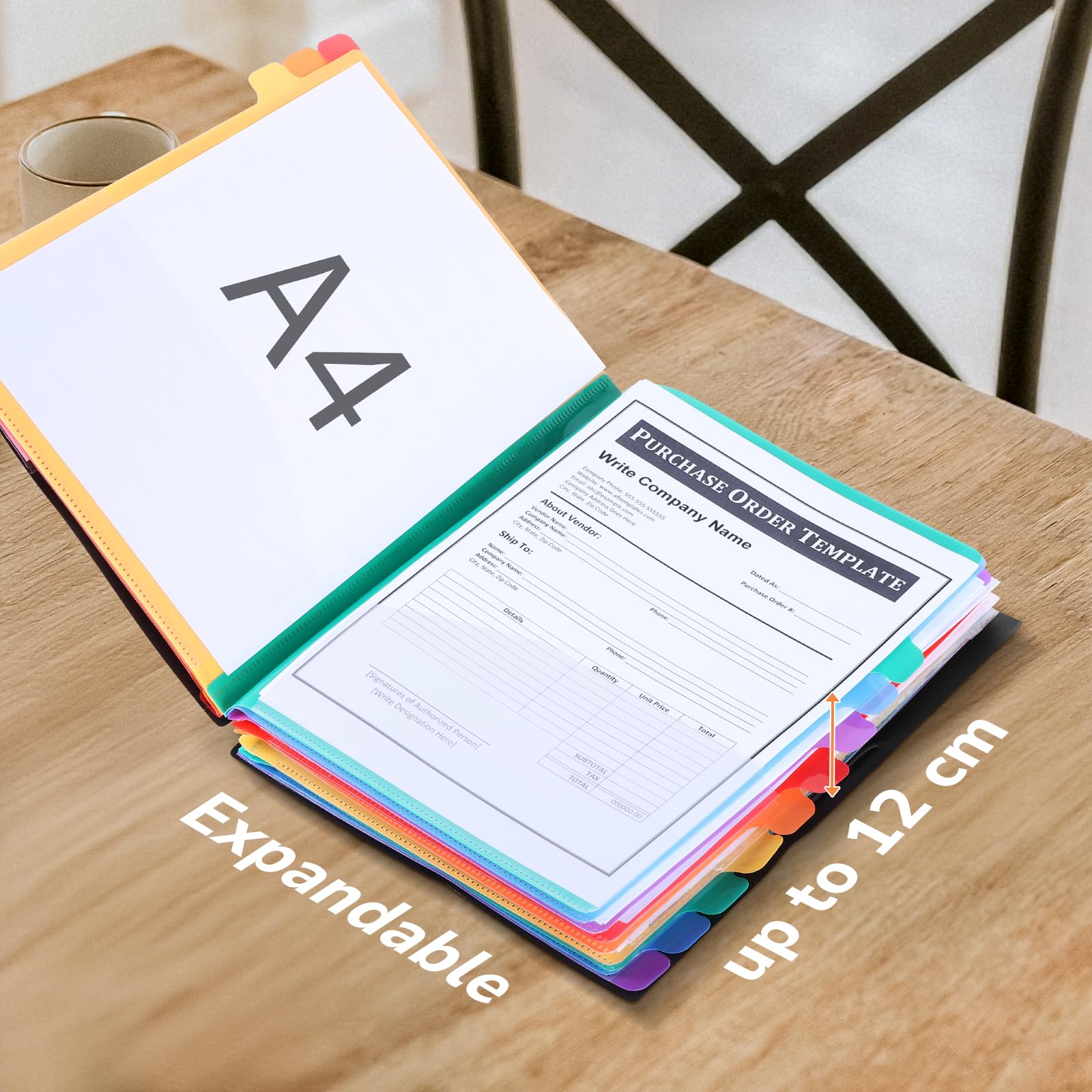 Euvqunn 12-Pocket Expanding File Folder - 180° Lay-Flat Organization | A4 Size | PP Material 5