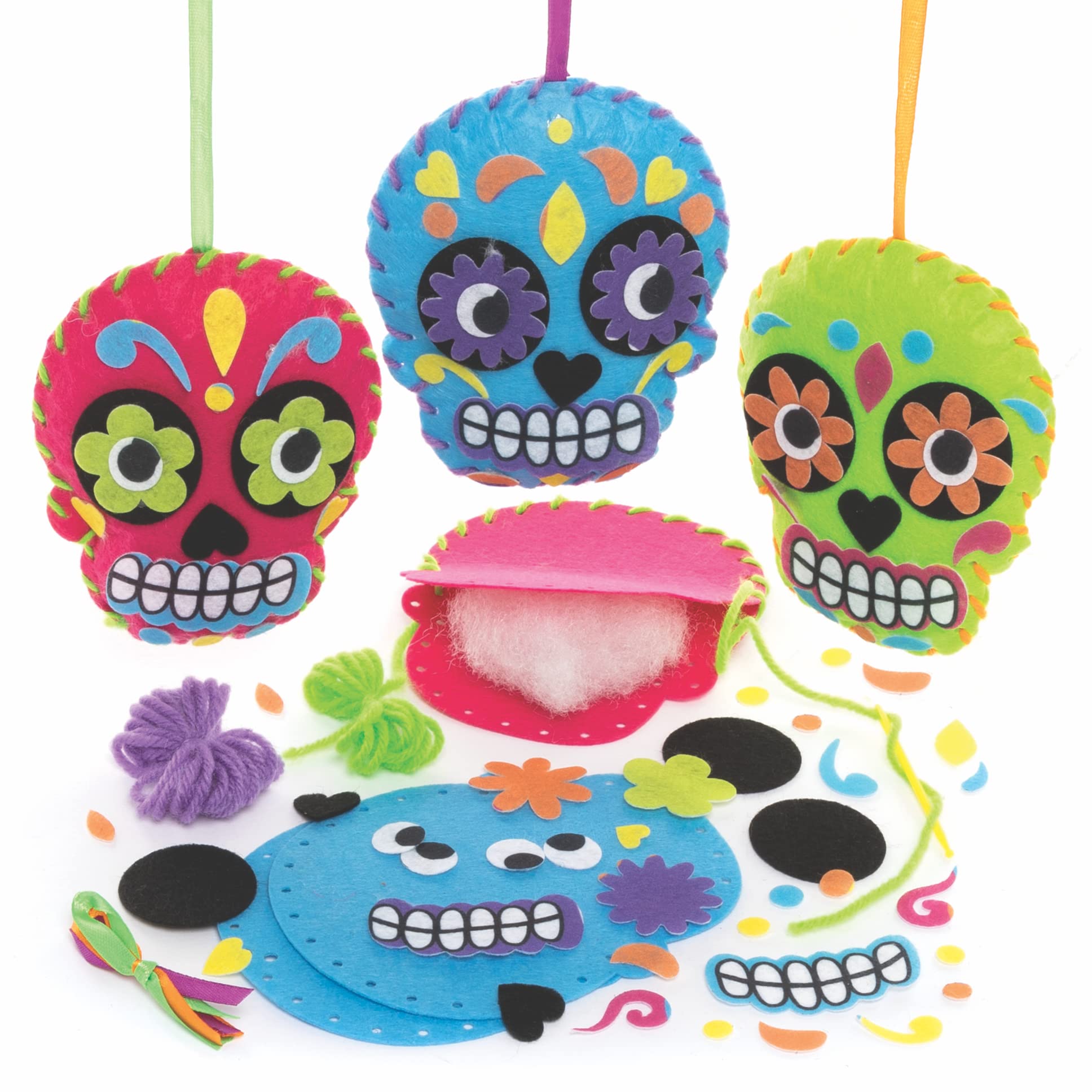 Baker Ross Day of the Dead Sewing Kits - Pack of 3, Arts & Crafts Sewing Set for Kids