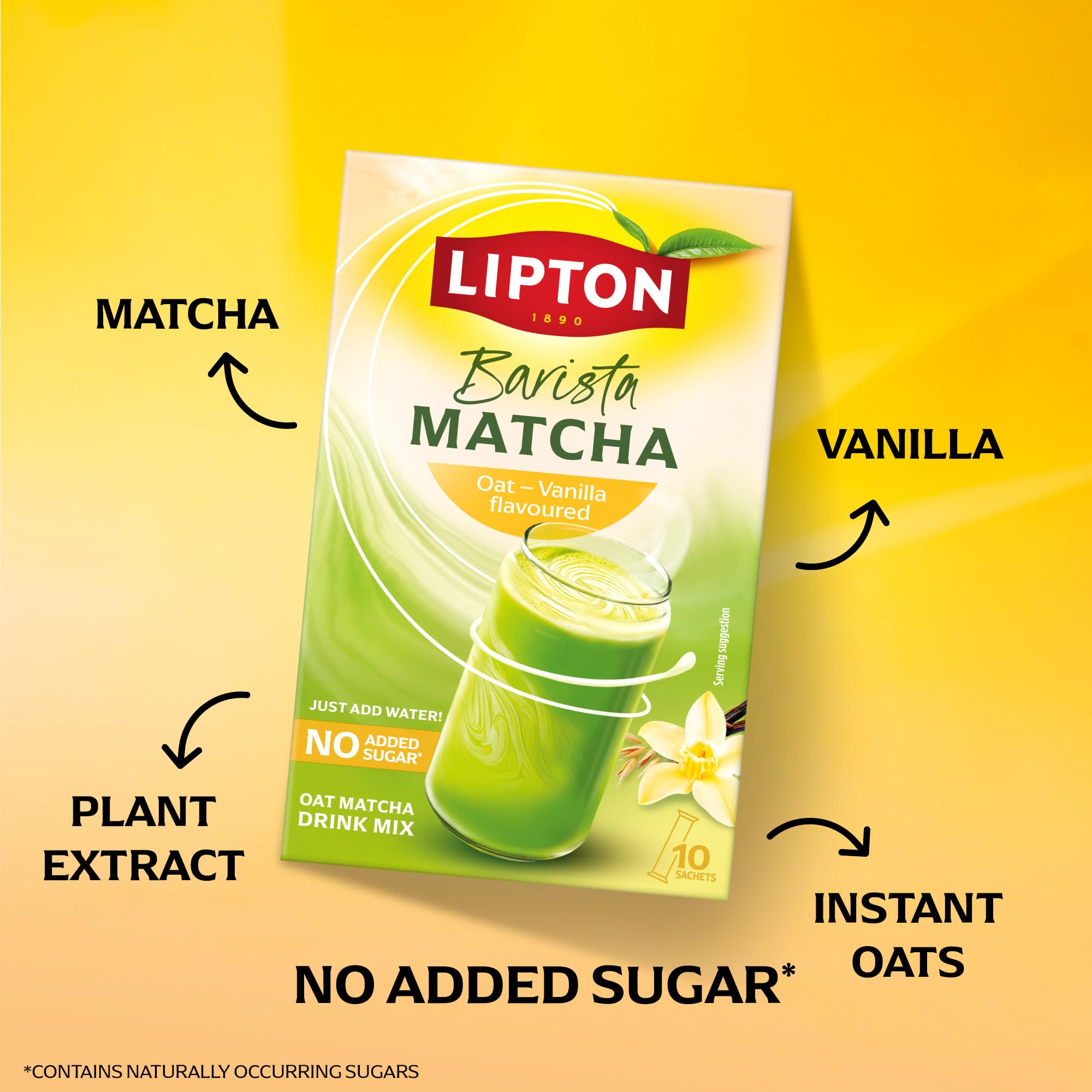 Lipton Barista Matcha Vanilla Oat Latte Instant Drink Mix, 10 Sticks, Hot or Iced 6