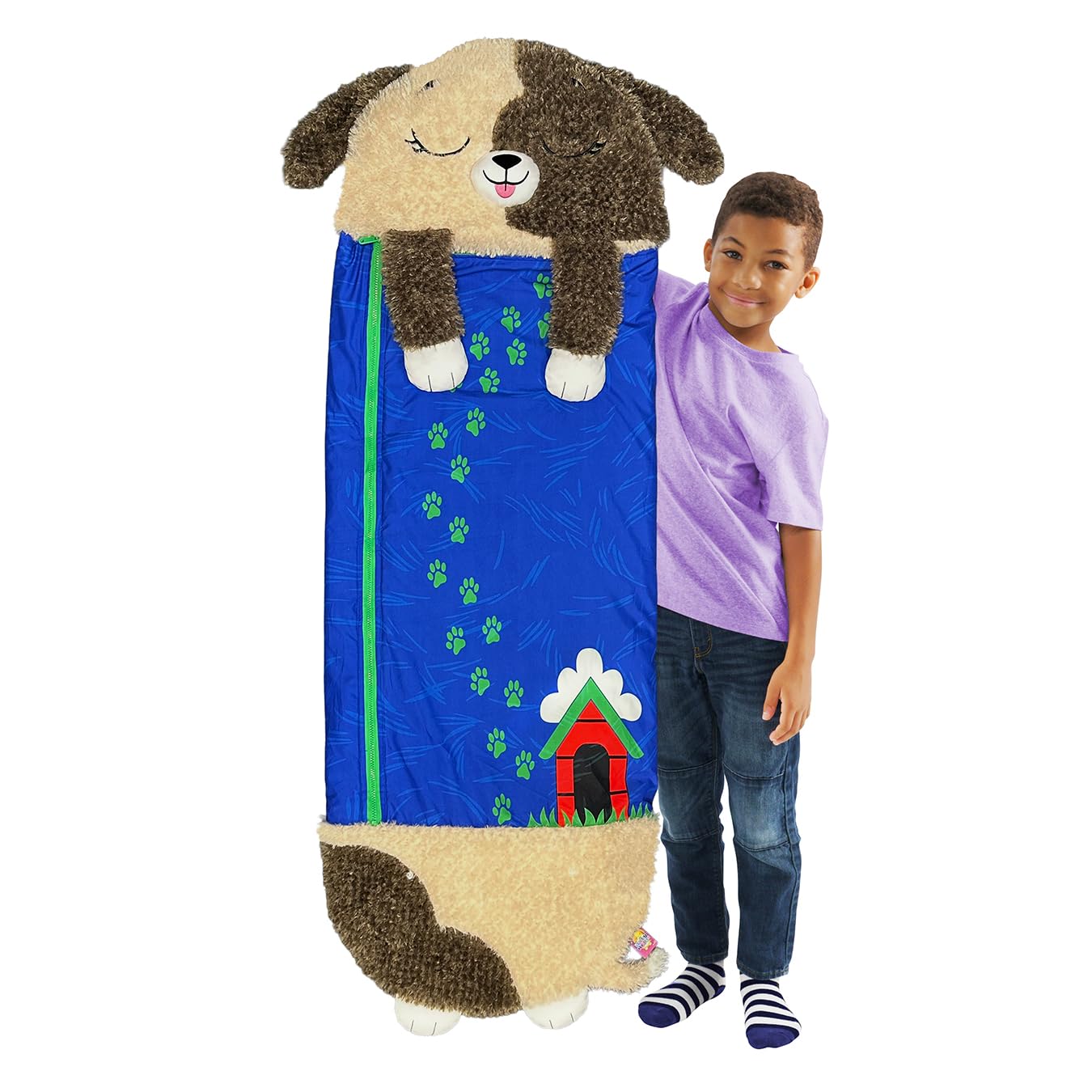 Happy Nappers Kids Sleeping Bag - Brown Dog - 2-in-1 Plush Toy & Sleeping Bag for Unisex Youth 4