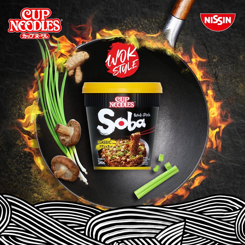 NISSIN Cup Noodles Soba Wok Style Classic Flavour - 8 Pack, 90g Each 6