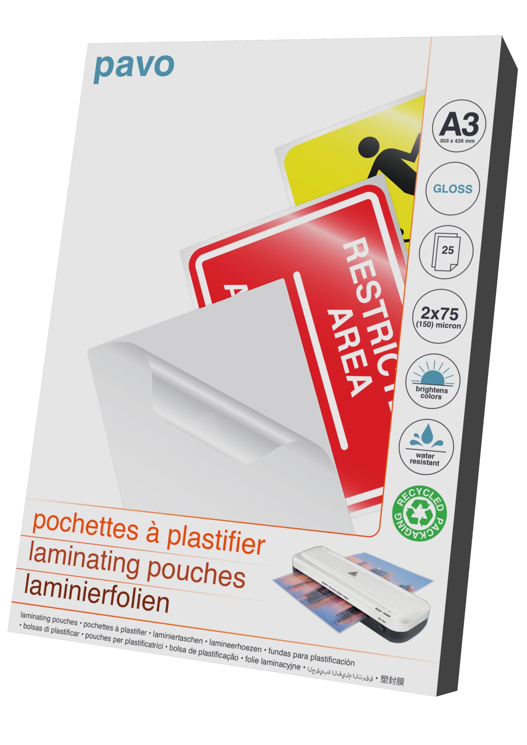 Pavo A3 Solo Laminating Pouches - 150 Micron Glossy Finish | Pack of 25 1